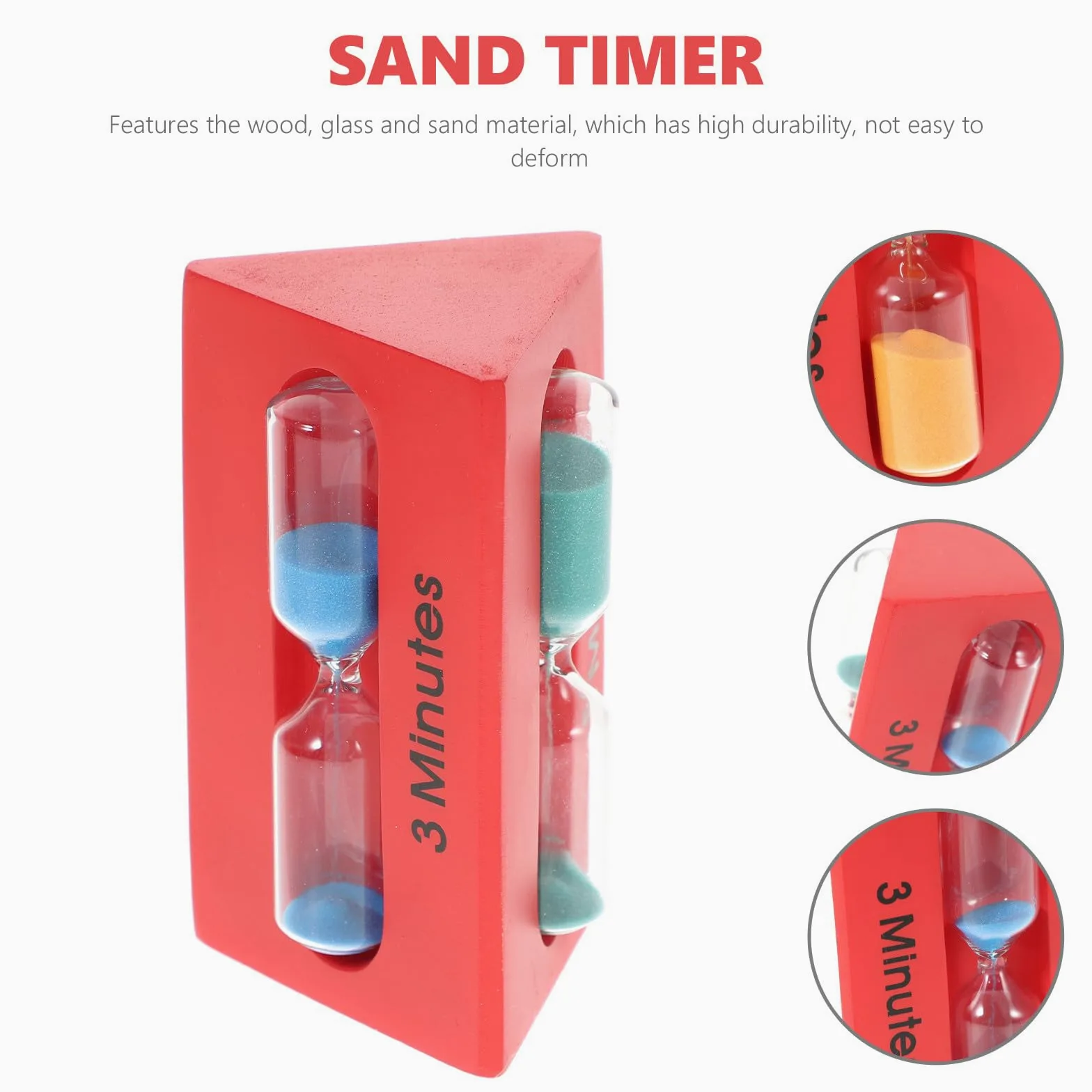 Temporizador de Arena Diseño Multipropósito Material de Madera y Vidrio 3/5/7 Minutos para Baño para Estimular los Sentidos en Niños