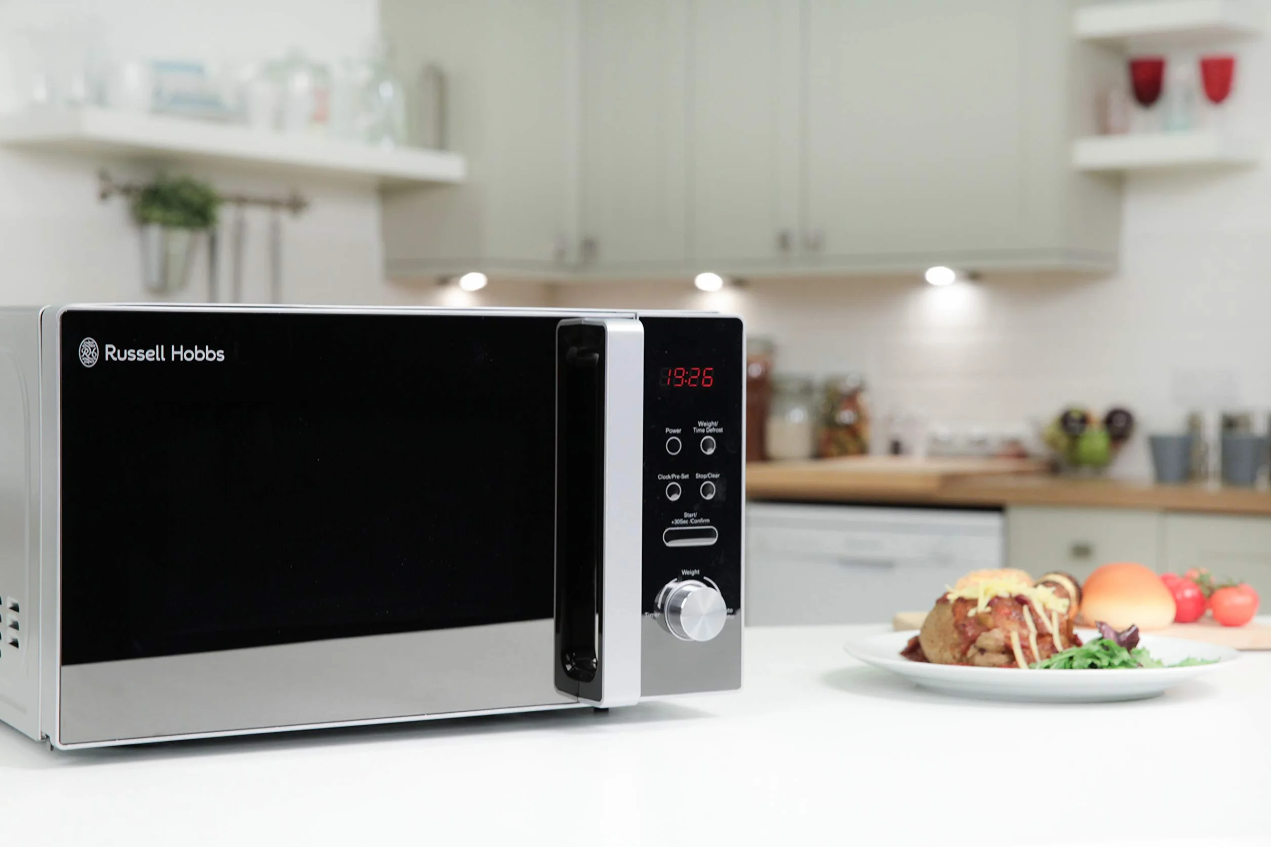Russell Hobbs RHM2076S - Microondas compacto independiente, 800 W, 20 litros, plateado
