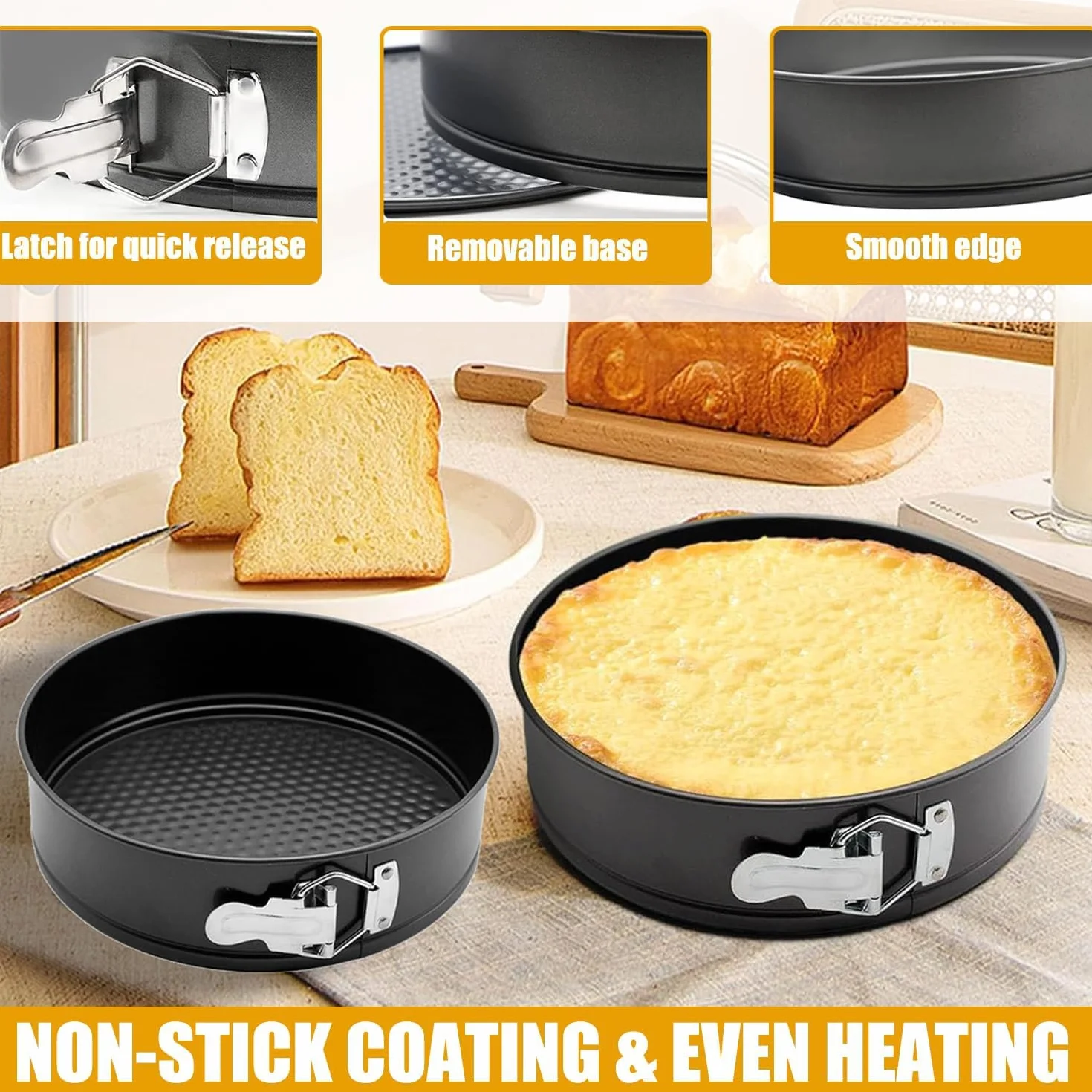 YXHZVON 3 Piezas Moldes para Pasteles Redondos, Molde para Pasteles Redondo de 18/20/22 cm, Juego de Moldes Antiadherentes de Acero Inoxidable para Repostería, Pasteles de Mousse (Negro)