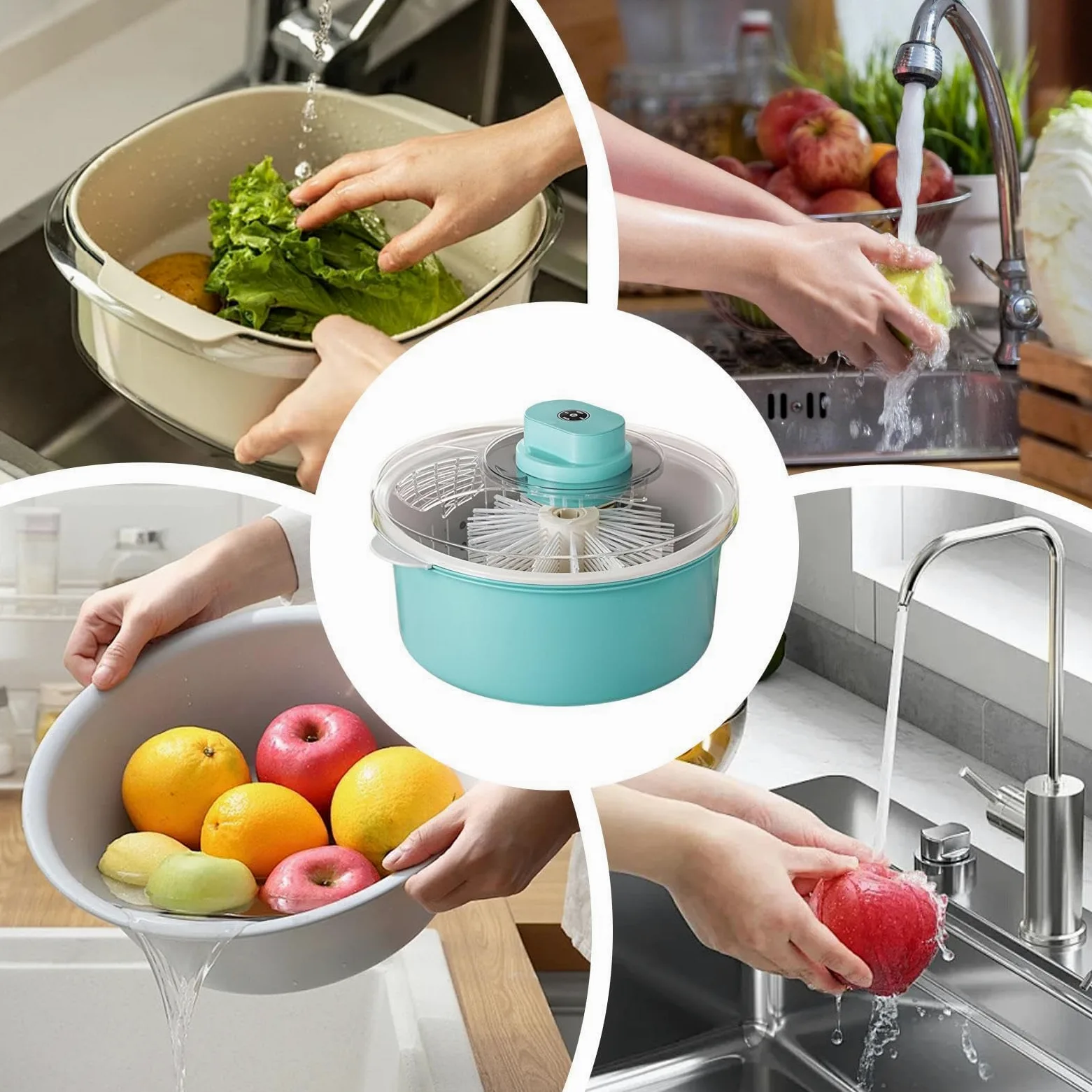 - Centrifugadora de limpieza de vegetales Bayas portátil Tazón de enjuague de alimentos | Dispositivo de limpieza de productos frescos para ensaladas, bayas, fresas, cerezas, uvas, hogar, camping, picnic