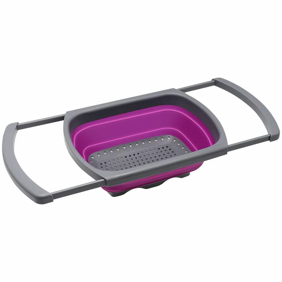 Colador plegable Qimh, colador de cocina, colador de verduras, coladores de frutas, coladores con asas extensibles, colador plegable apto para lavavajillas para cocina, 6 cuartos de galón, sin BPA