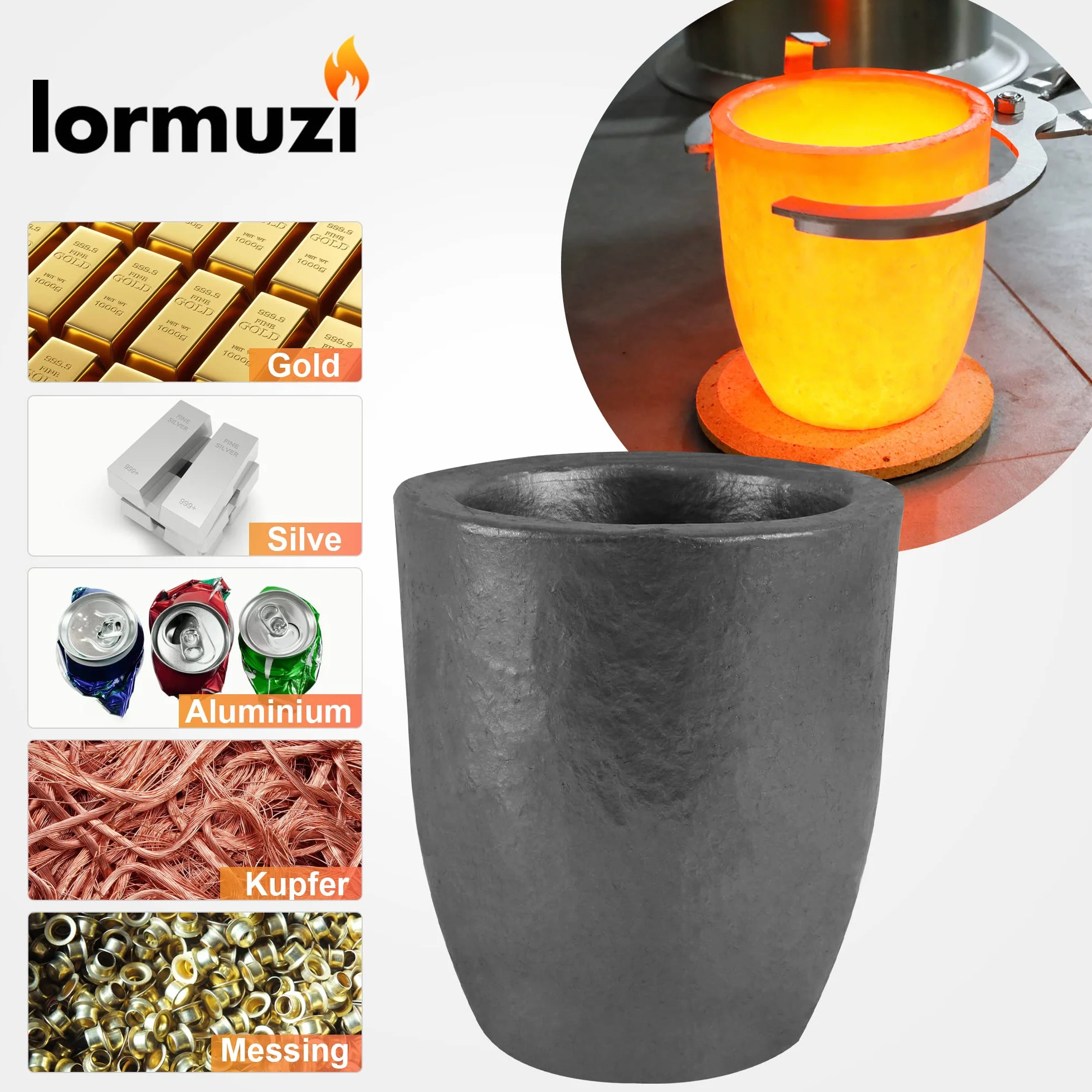 Crisol de grafito de carburo de silicio 6KG-640ML,Crisol de fusión para fundir metal,Resiste las altas temperaturas de 1800 (3272° F,Fundición de fundición Refinación de aluminio oro plata cobre