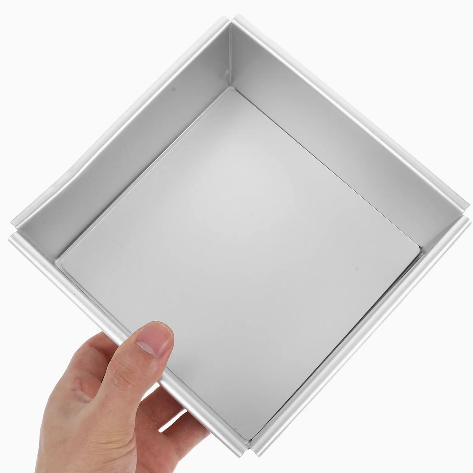 VOSAREA Molde Cuadrado para Pastel 2 Piezas de Aleación de Aluminio | Fondo Extraíble, Color Plata, Uso en Restaurantes y Tiendas de Postres, Diseño Reutilizable para Horneado