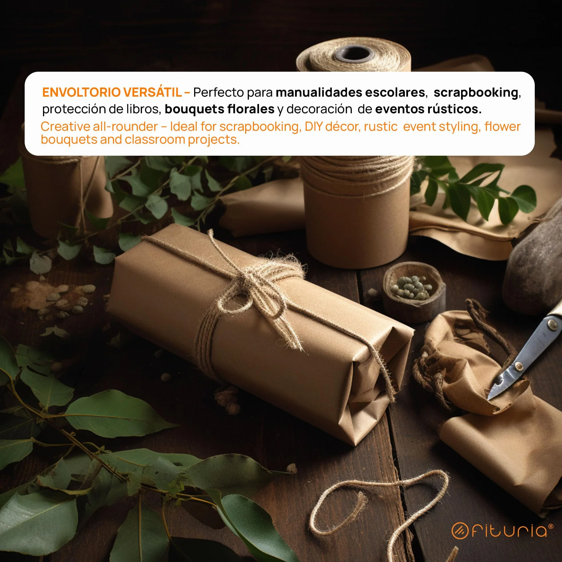 OFITURIA Papel Kraft Marrón Natural 70 g/m² - Rollo 1×3 m - 1 Rollo - Para Embalaje, Manualidades y Decoración - Resistente y Fácil de Cortar - Compatible con Pinturas y Crayones