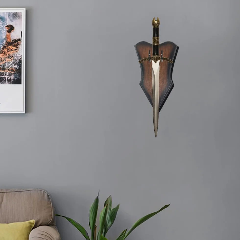 Soporte de pared de madera para espada con espacio ajustable, placa de decoración vertical con tornillos y ganchos