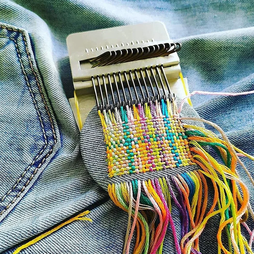 Mini Herramienta de Tejido Tipo Speedweve de Telar de Zurcir, Kit de Telar Pequeño, para Reparar Ropa, Artes de Tejido de Bricolaje, Telar de Remendar Rápidamente Portátil (Pelo