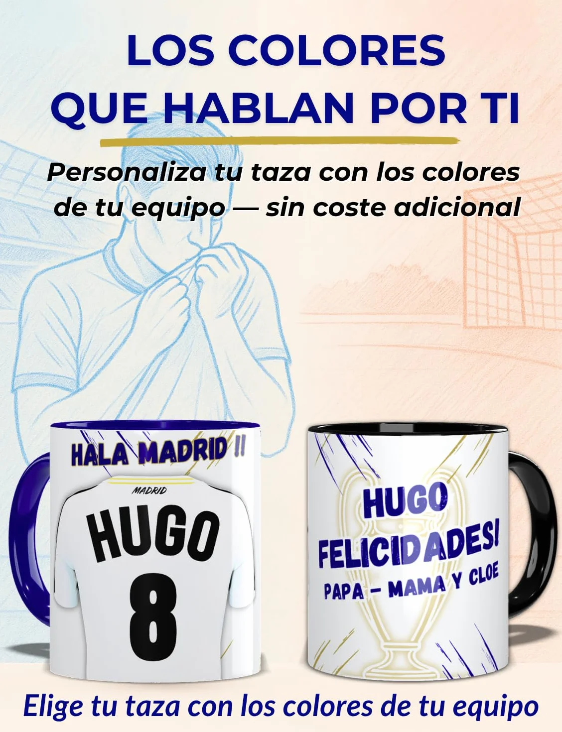 Taza Madrid Personalizada Nombre Número Dedicatoria Regalo Fútbol Original Niños Cumpleaños Apta Microondas