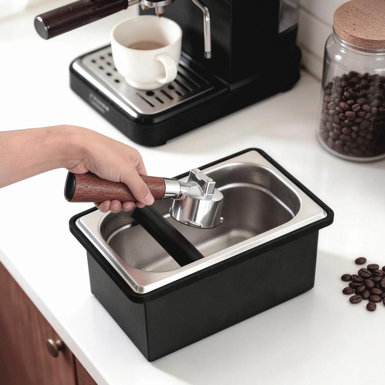Caja para Posos Café de Café de Acero Inoxidable, Contenedor de Gran Capacidad con Amortiguadores de Goma y Juntas de Silicona, Duradero y Fácil de Limpiar