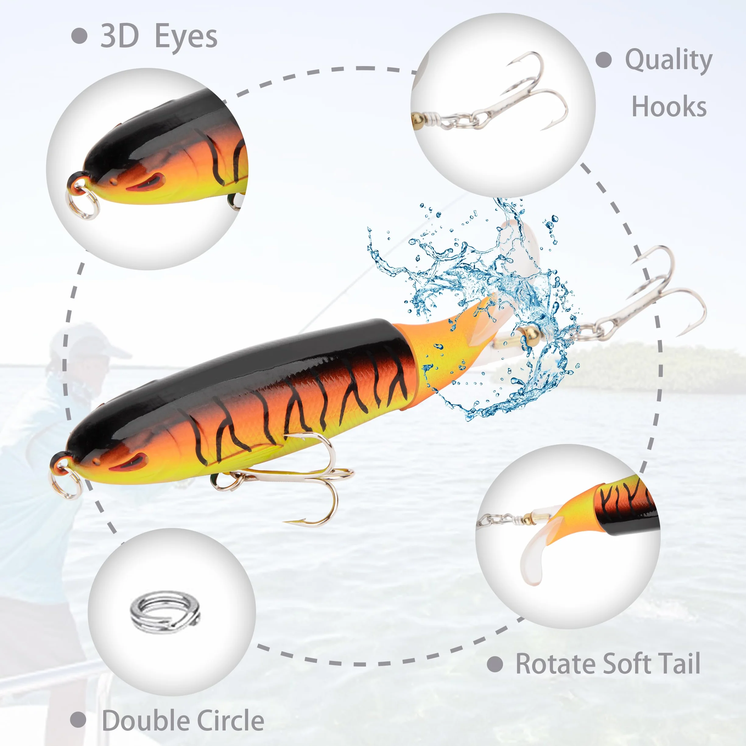 Señuelo Pesca, Señuelos Superficie Lubina con Ganchos, Fishing Lure Bait 13g, Regalos de Pesca para Hombres Trucha Bagre Siluros Bass (4 Piezas)