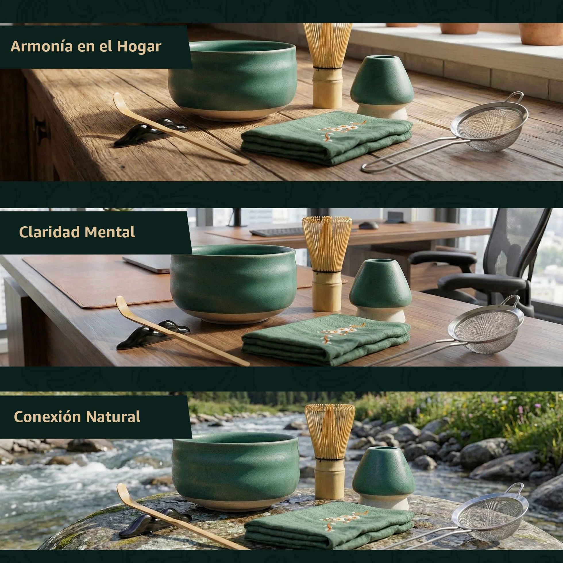 Te Matcha Kit Ceremonial Completo 8 Piezas – Bowl Cerámica 500 ml, Batidor Bambú Natural y Tamiz de Malla Fina – Kit Te Matcha Premium para Preparar Té Matcha Tradicional Japonés
