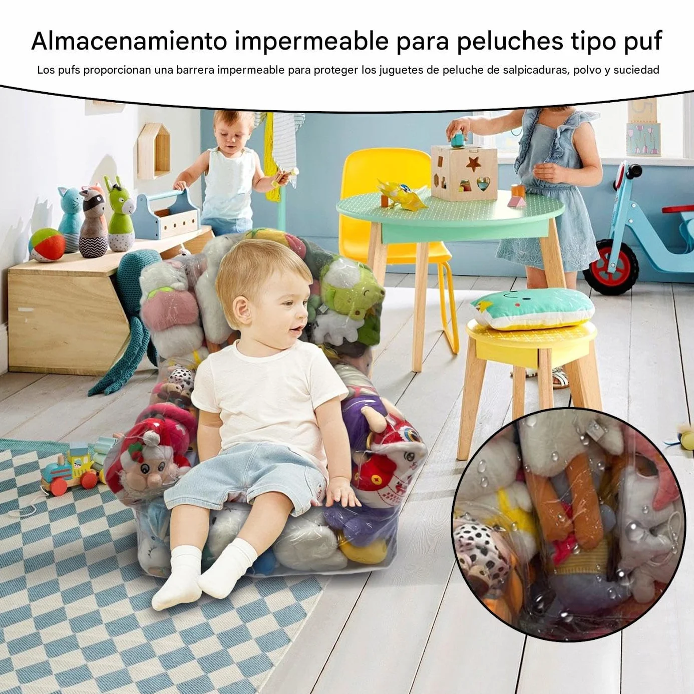 Tapa de Silla de Bolsas de Frijoles de Animales de Relleno Transparente, Bolsa de Animales rellenas de Frijoles Impermeables, Bolsa de Almacenamiento de Juguetes con Cremallera, Cubierta de Silla