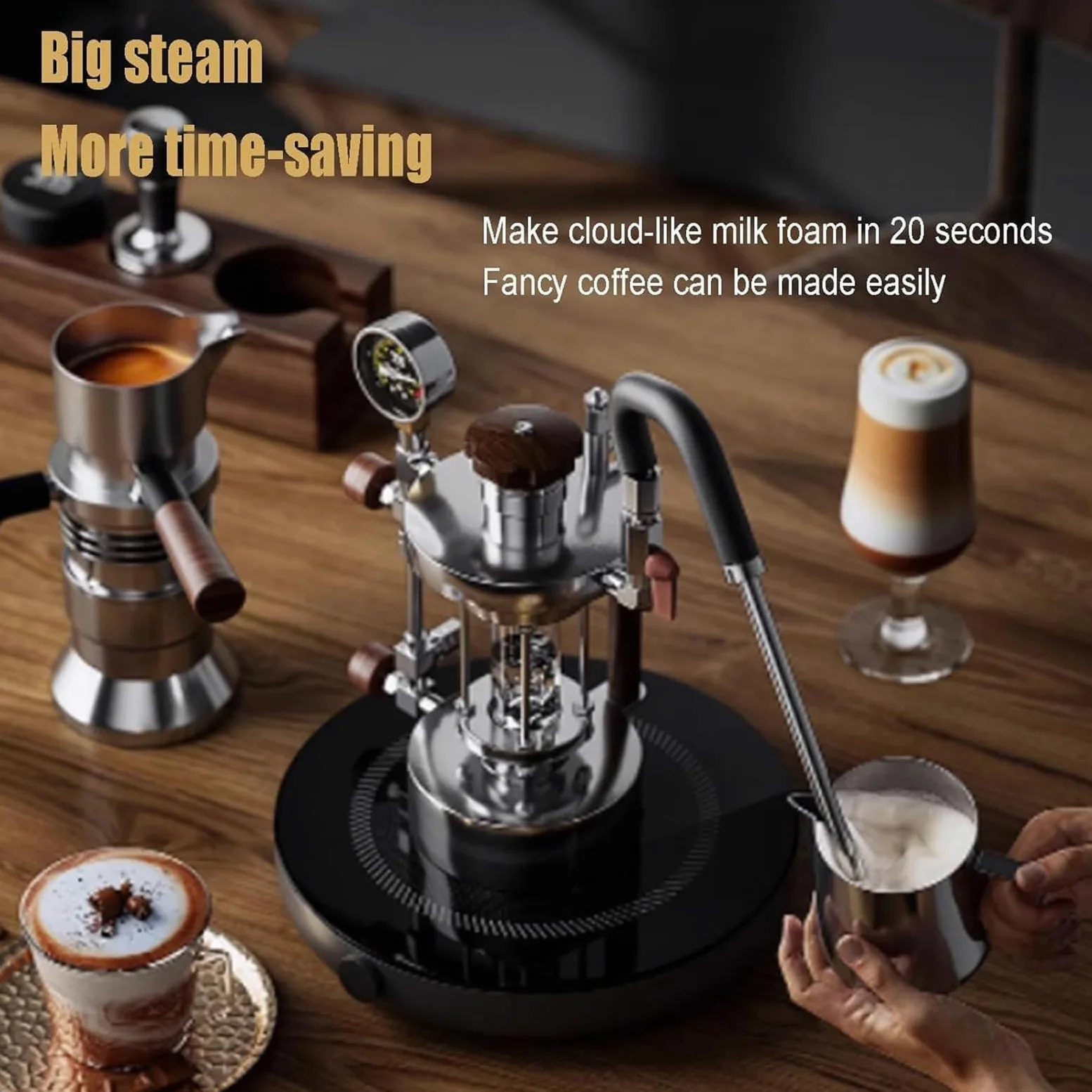 Espumador de leche portátil y vaporizador, máquina de espuma de mano, manguera ajustable, capacidad de 700 ml, presión de funcionamiento de 1 a 2,5 bar, calefacción dual para el hogar y camping