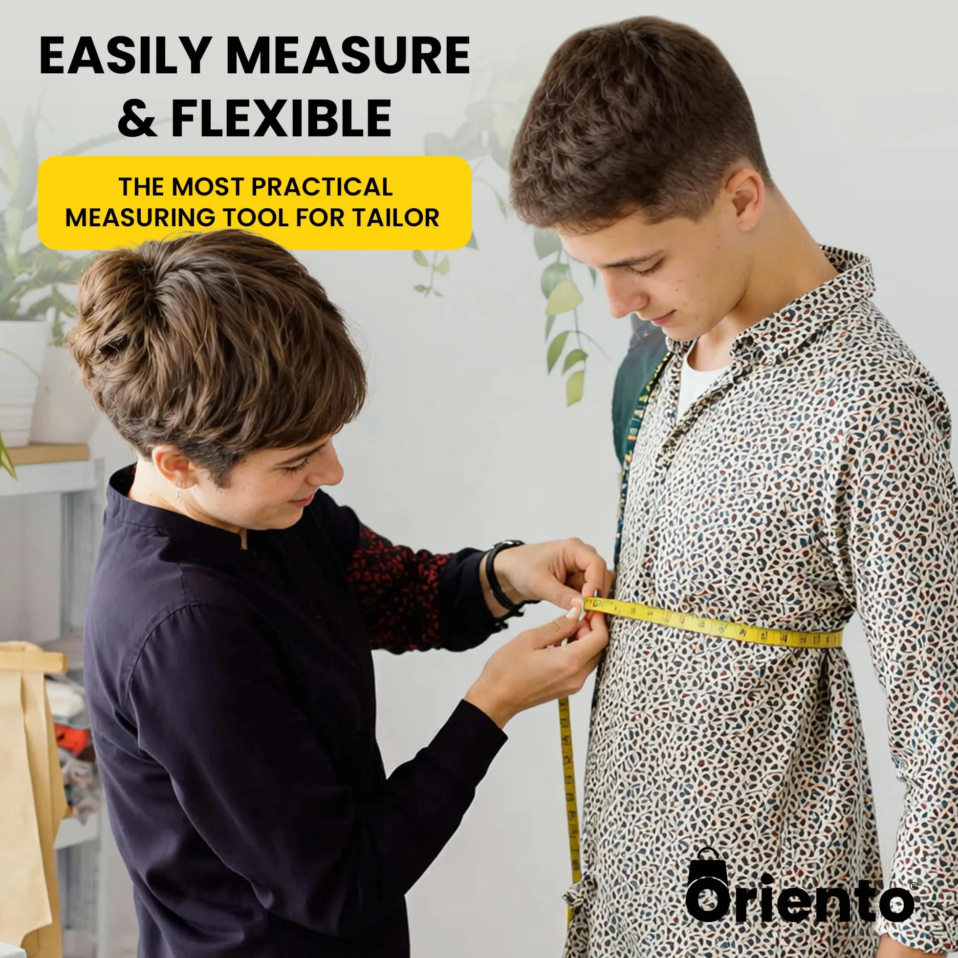 Oriento Cinta Métrica Corporal 150 cm/60 pulgadas – Metro de Costura Flexible a Doble Cara para Medidas Corporales, Sastrería, Pérdida de Peso y Manualidades – Amarillo (150 cm/ 60 inch)