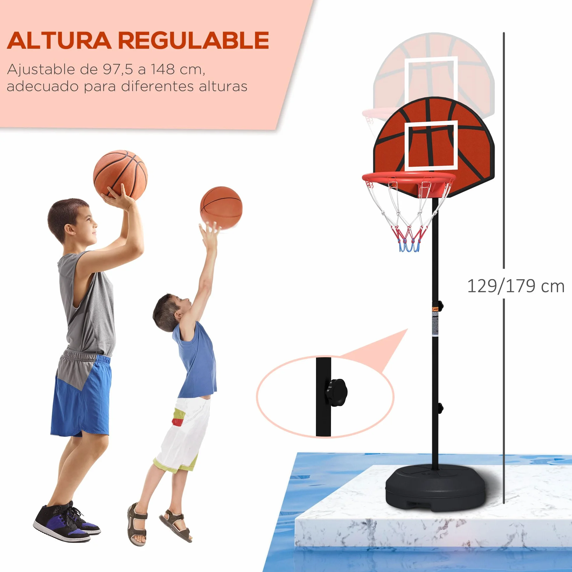 SPORTNOW Canasta de Baloncesto Altura Regulable 129-179 cm Diana Magnética Dardos Aro Base Rellenable Interior Negro