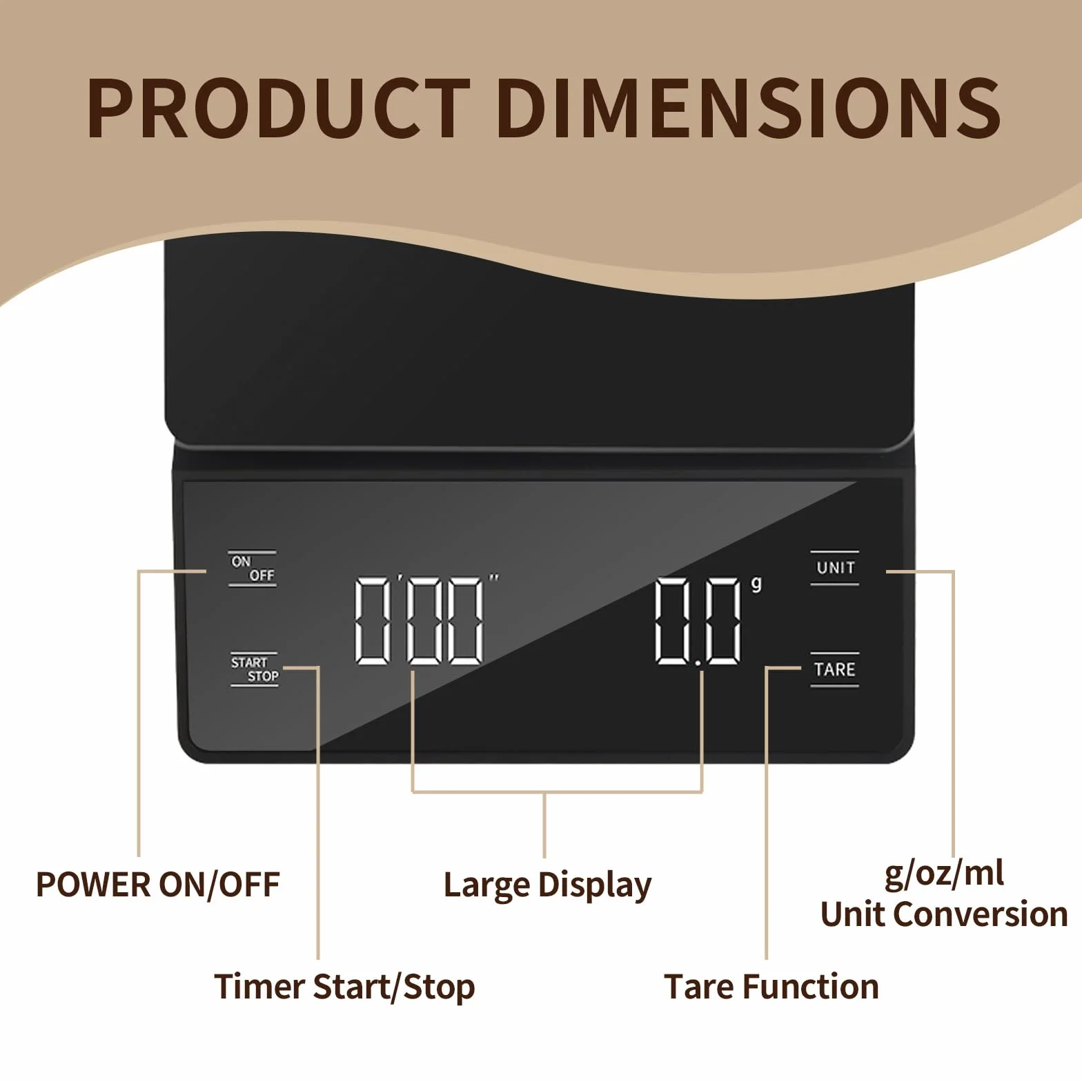 Báscula de café de alta precisión de 3 kg/0,1 g con temporizador, pantalla LCD retroiluminada, función de tara y conversión de unidades para espresso, vertido, preparación por goteo