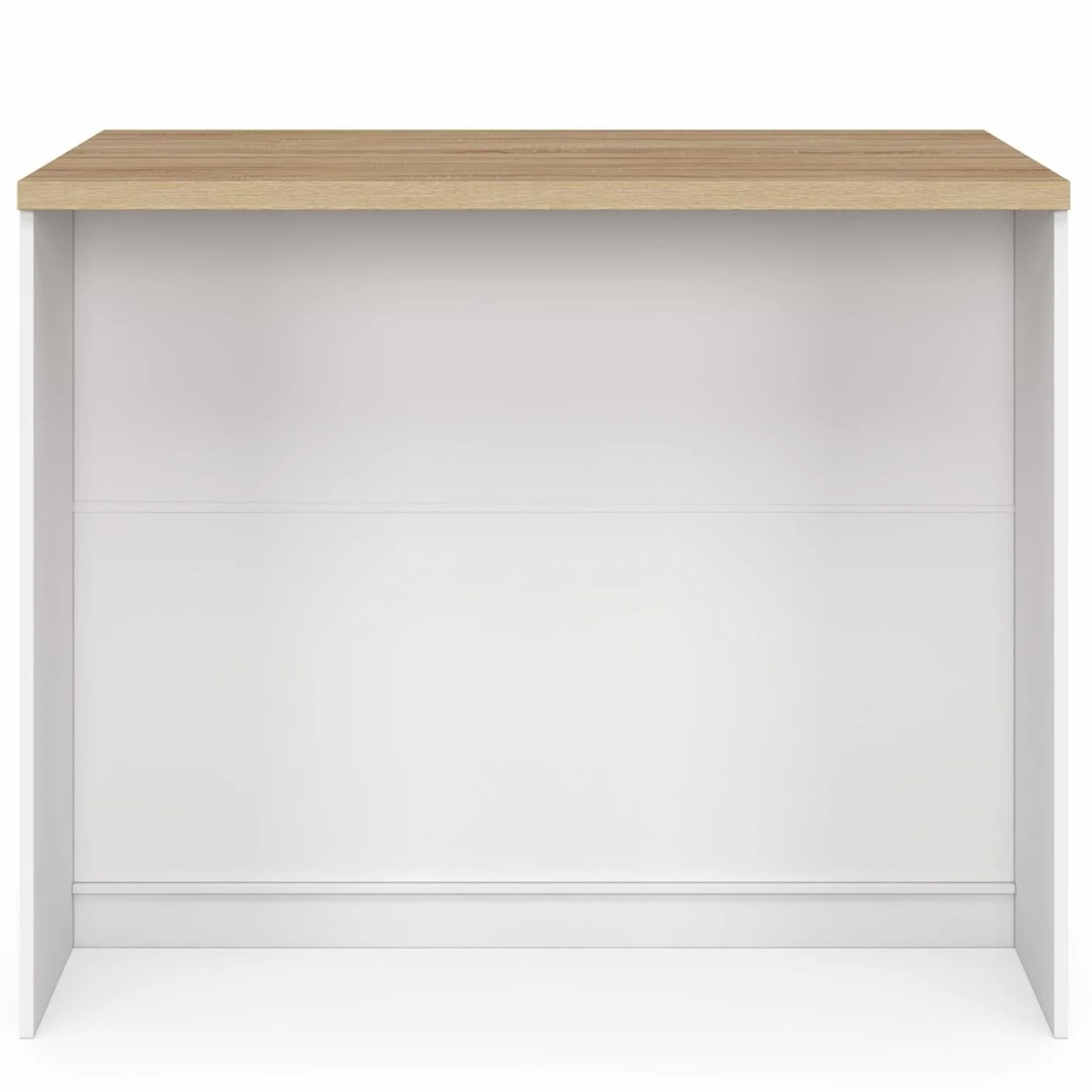 IDMarket - Isla central TIBO 110 cm de extensión frontal con 3 cajones de madera blanca con encimera de haya