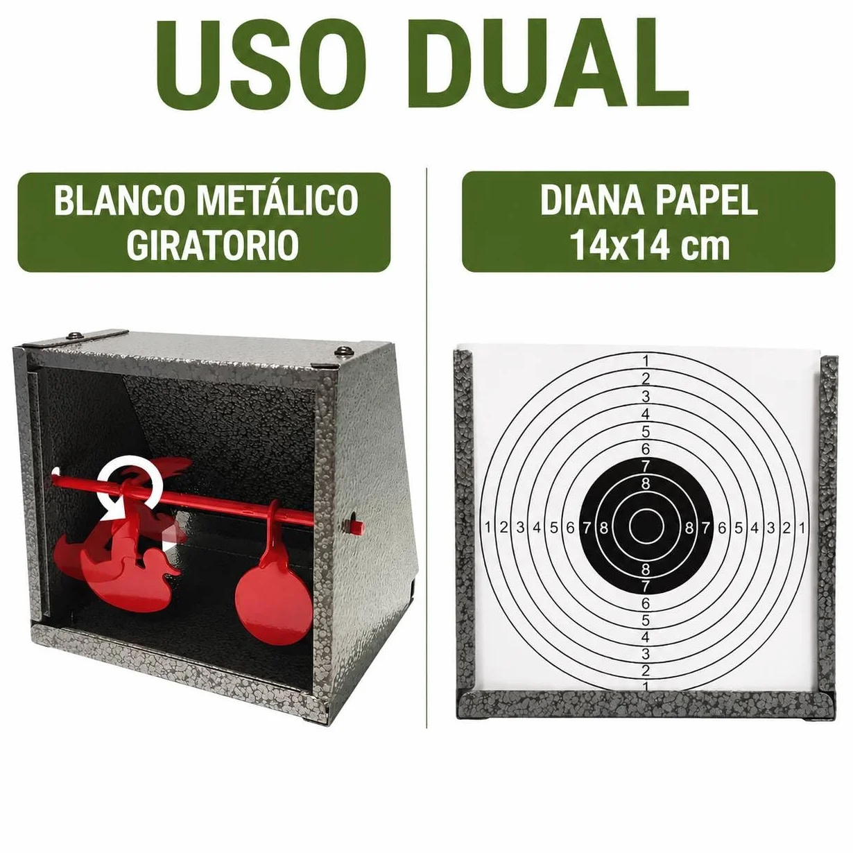 Cazabalines de Acero Tiro Dual 14x14 cm con Dianas y Objetivos Móviles