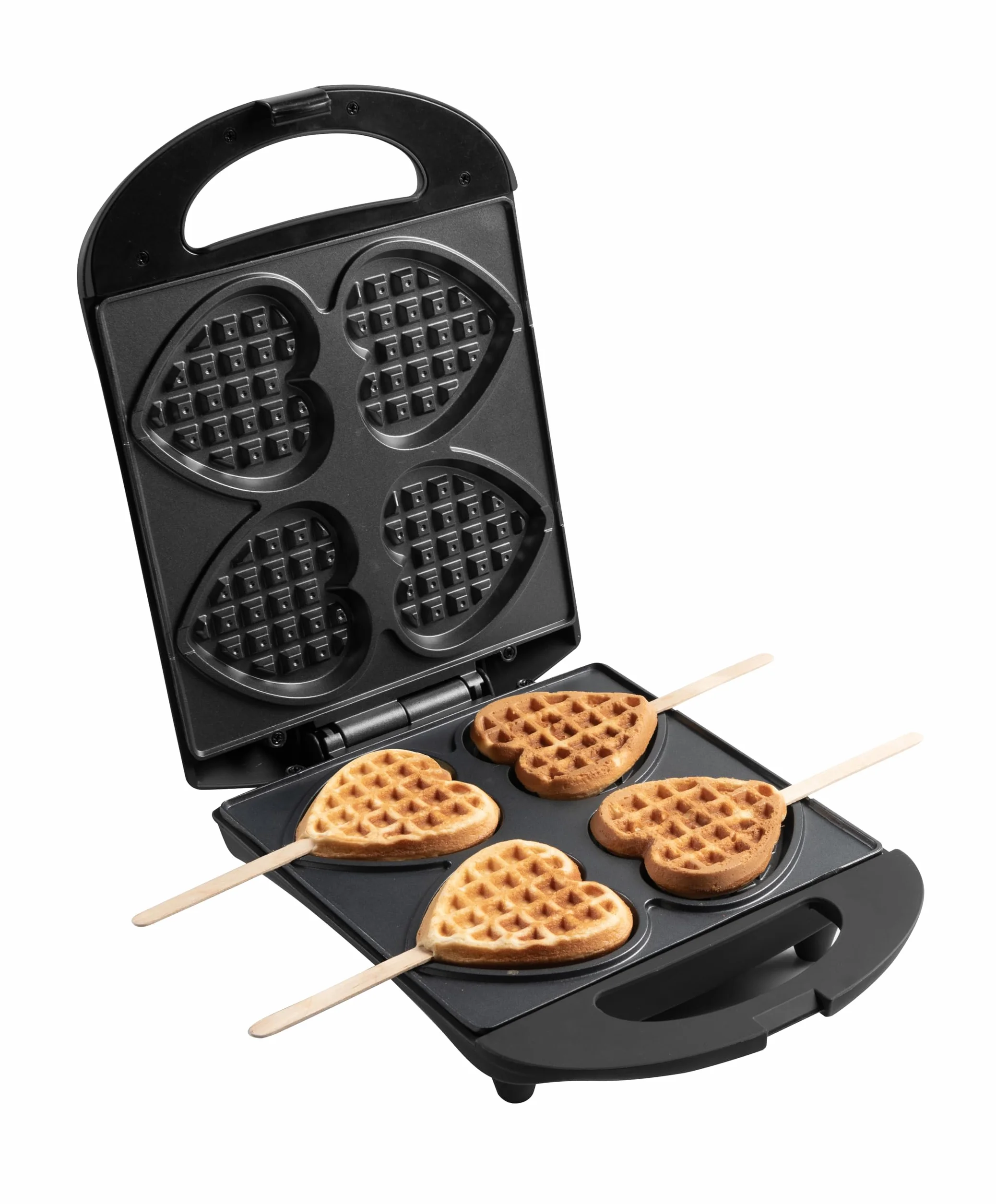 Gofrera Bestron, para gofres en forma de corazón con mango, gofrera con revestimiento antiadherente para gofres en forma de corazón, Colección Sweet Dreams, 780 vatios, color: negro