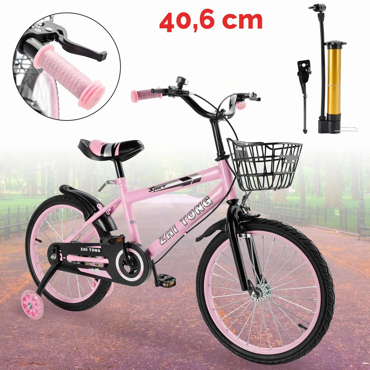 Bicicleta infantil 16 pulgadas, Marco acero carbono, Frenos dobles, Ruedas apoyo desmontables
