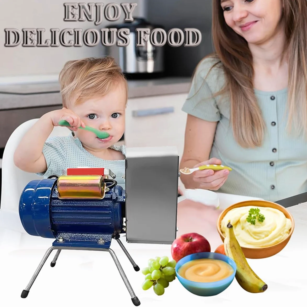 Machacador de Patatas eléctrico y Prensa de Alimentos de Alta Resistencia para sopas, Alimentos para bebés, Batidos, machacador de Patatas de Acero Inoxidable, Herramienta de Cocina