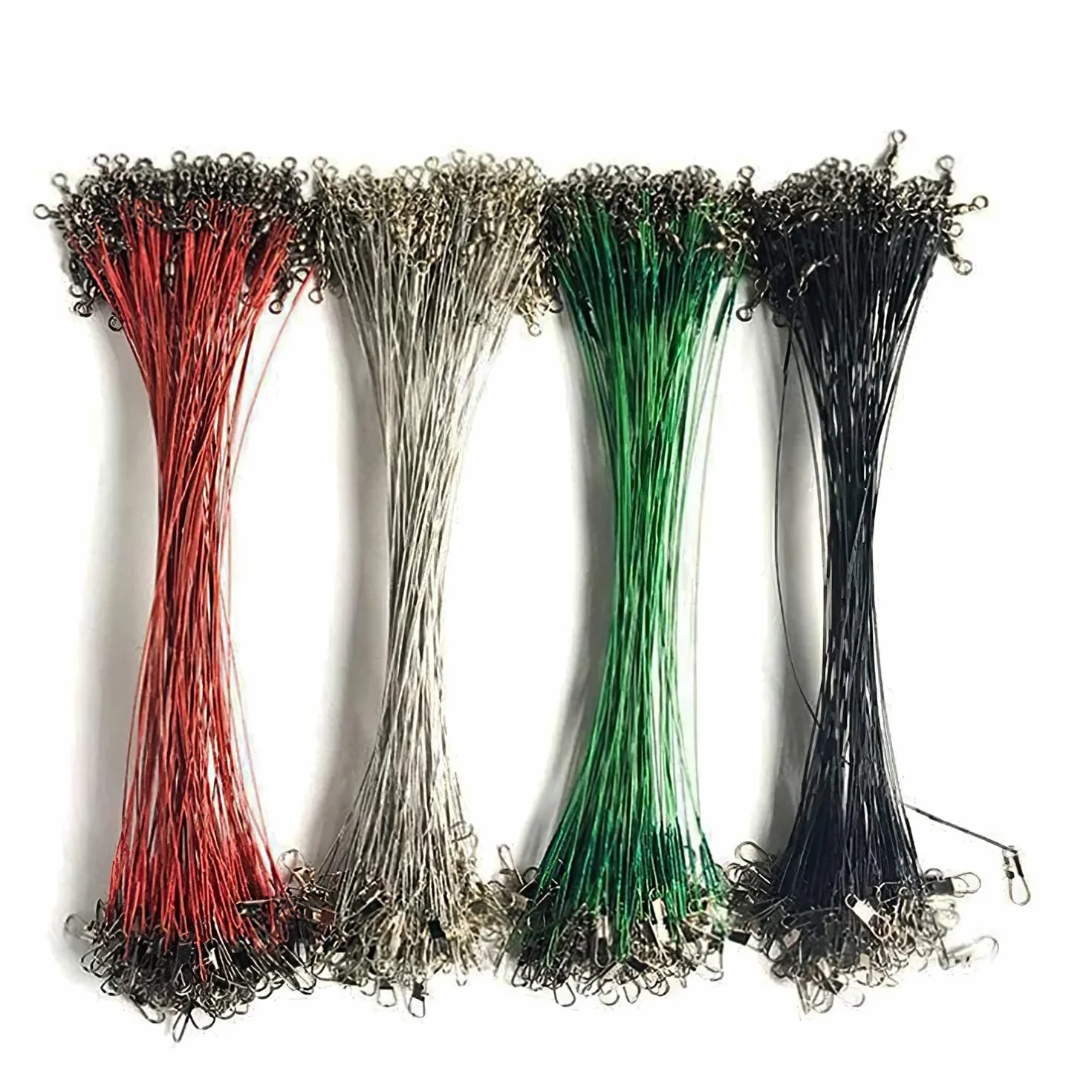 Líderes de Pesca de Acero Inoxidable 50 Piezas 15-30cm con Giratorios y Mosquetones