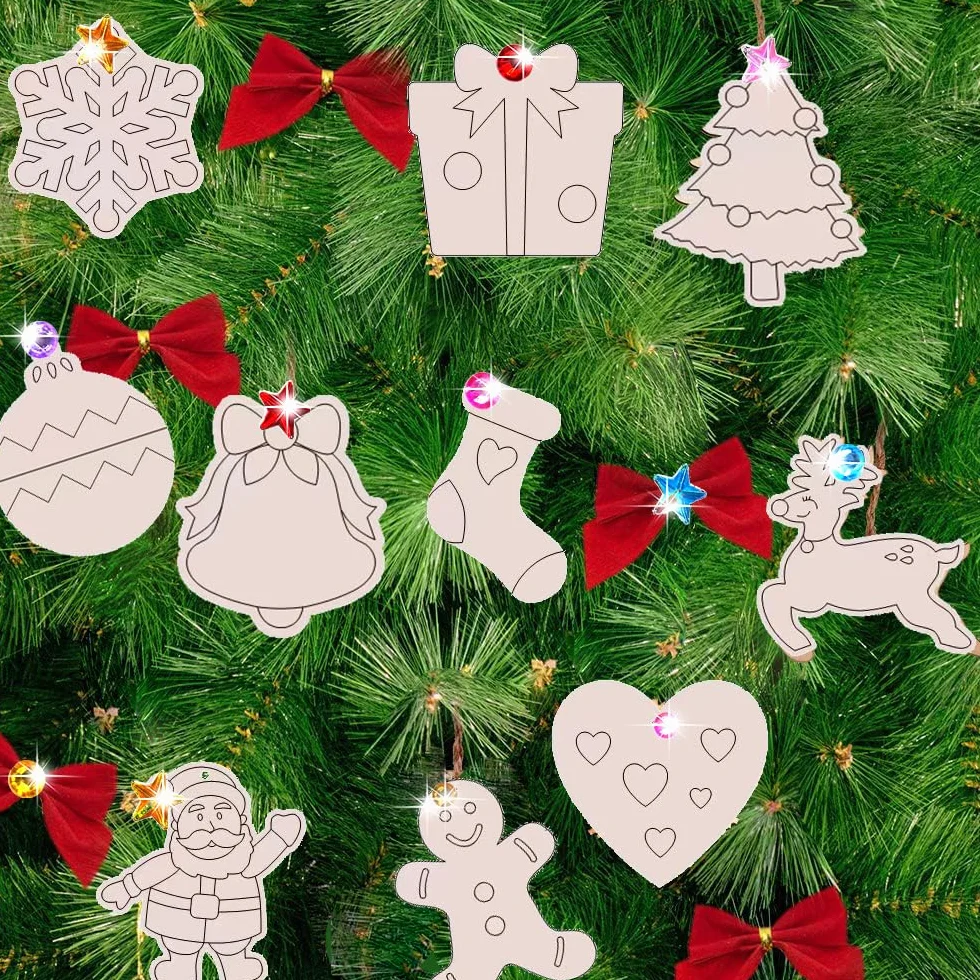 RURIZHONGTIAN Adornos de Navidad de Madera para Pintar, Colgantes DIY para Árbol de Navidad