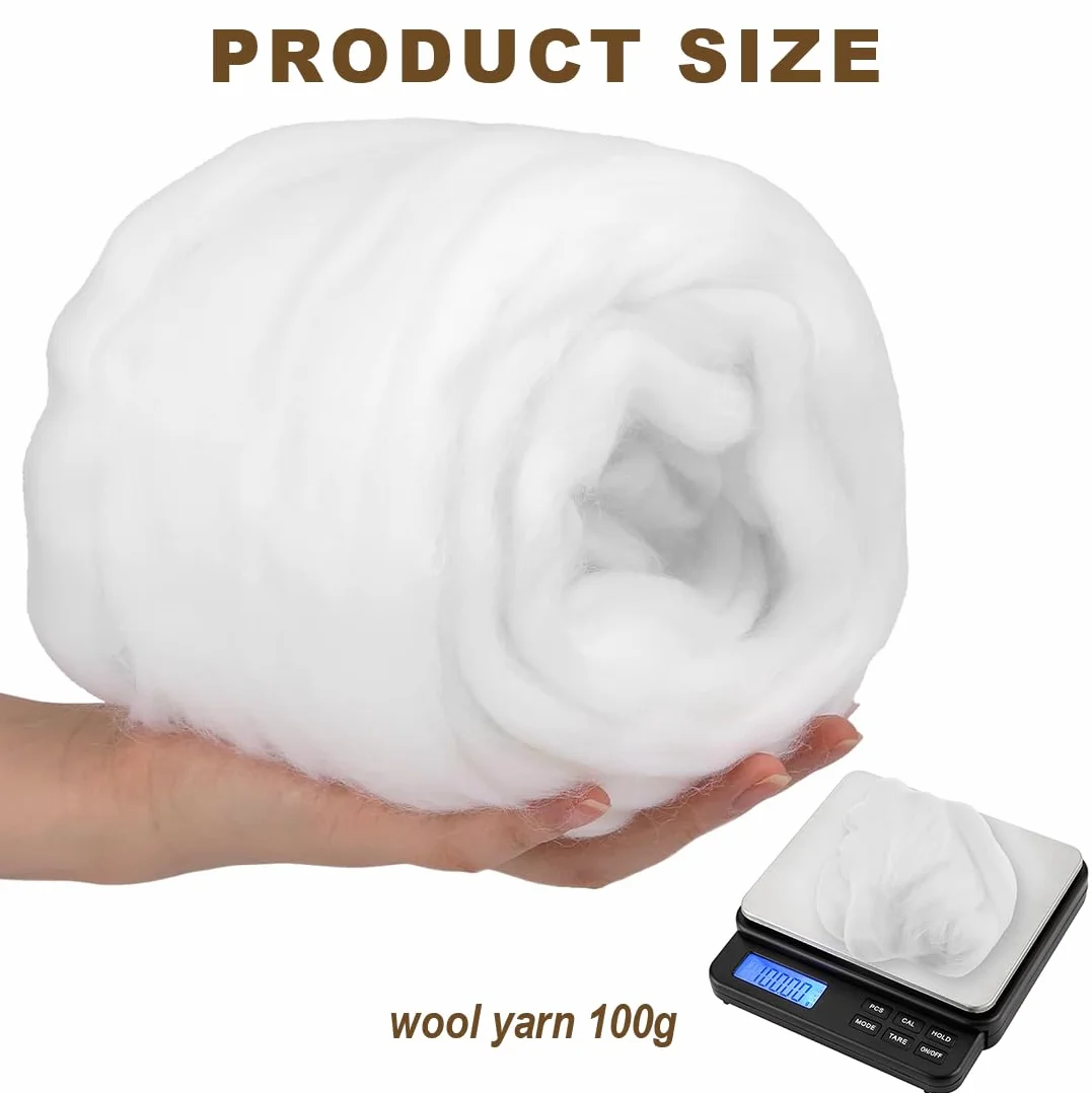 Lana de fieltro Roving – 100 g/3,52 oz, color blanco, lana de fieltro, lana de cuento de hadas, lana de fieltro suave para fieltro seco y húmedo