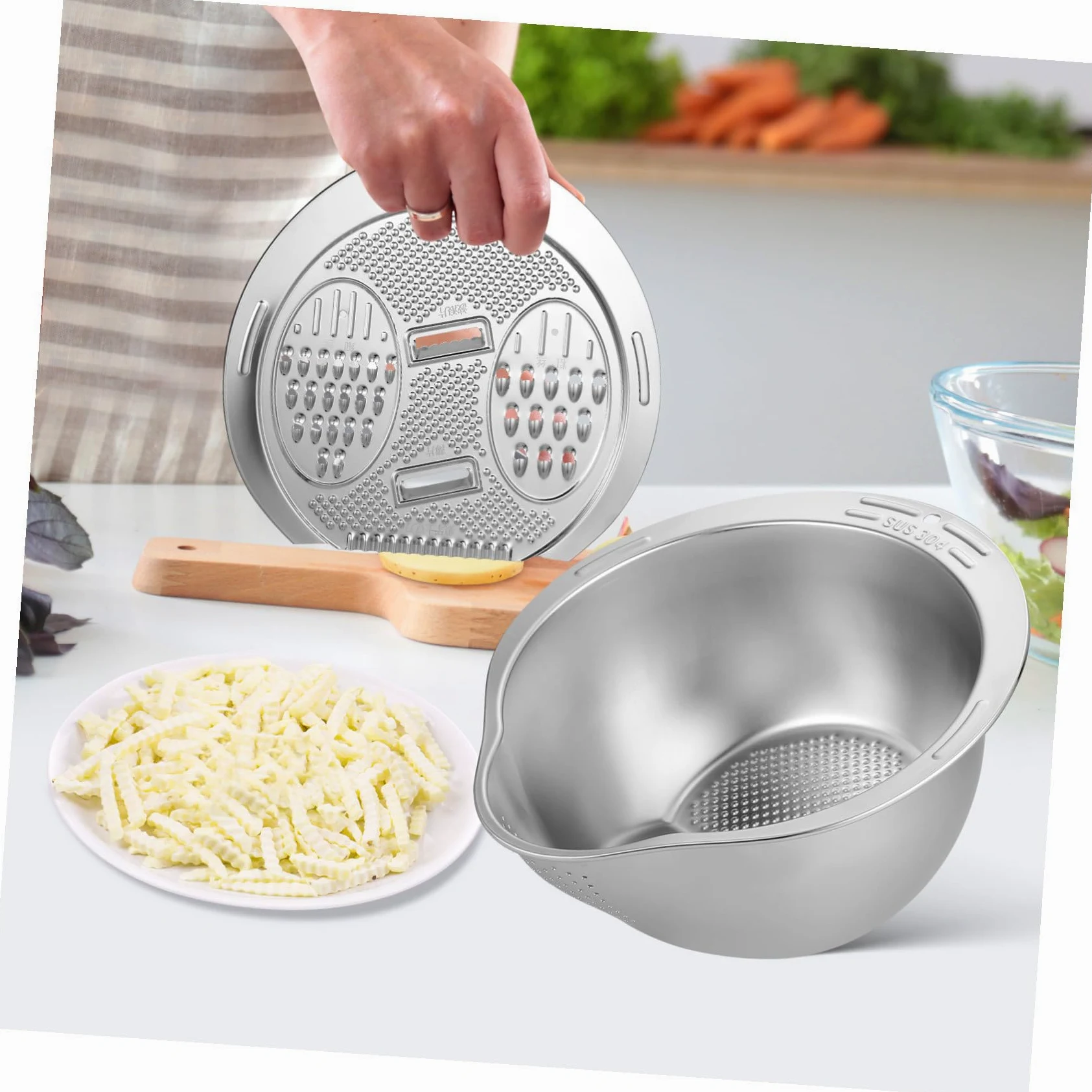 TOYANDONA Colador de Arroz de Acero Inoxidable con Base Antideslizante y Malla Fina Cuenco Multifuncional para Lavar y Escurrir Cocina Diseño Compacto y Estable