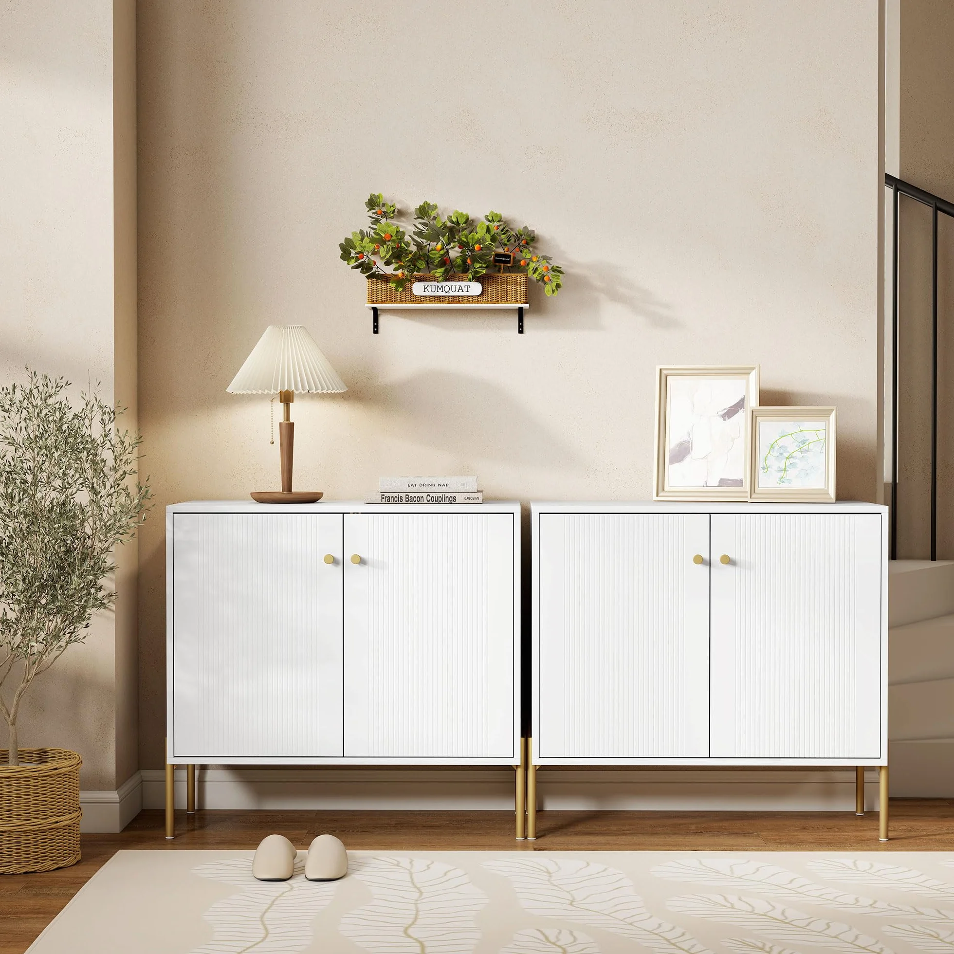HOMCOM Aparador Moderno de 2 Puertas, Aparador de Salón con Estantes Ajustables, Encimera con Efecto Mármol, Patas de Acero, para Cocina, Entrada, Dormitorio, Blanco, 80x39,1x76 cm