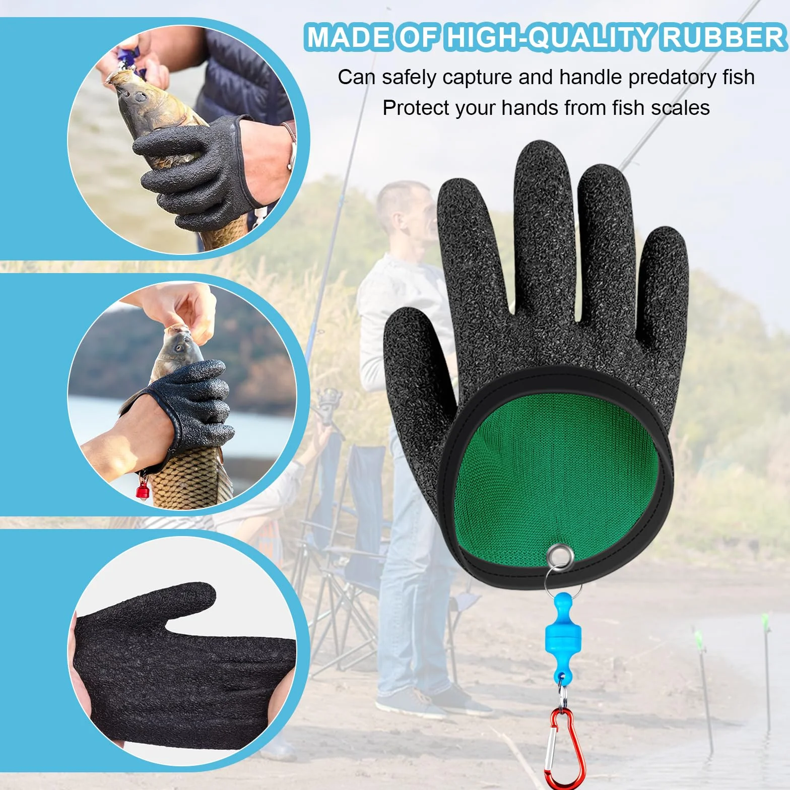 Guantes de Pesca Impermeables Anticortes con Cierre Magnético 2 Piezas
