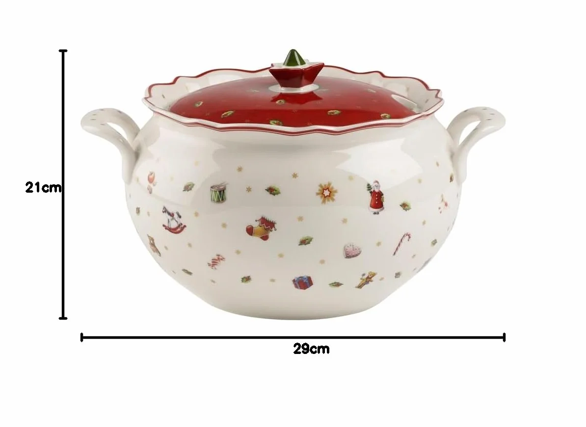 Villeroy & Boch 14-8585-2360 Tarrina Toy's Delight, para Navidad, 3 l, en Festivo Embalaje de Regalo, Porcelana, Blanco/Multicolor