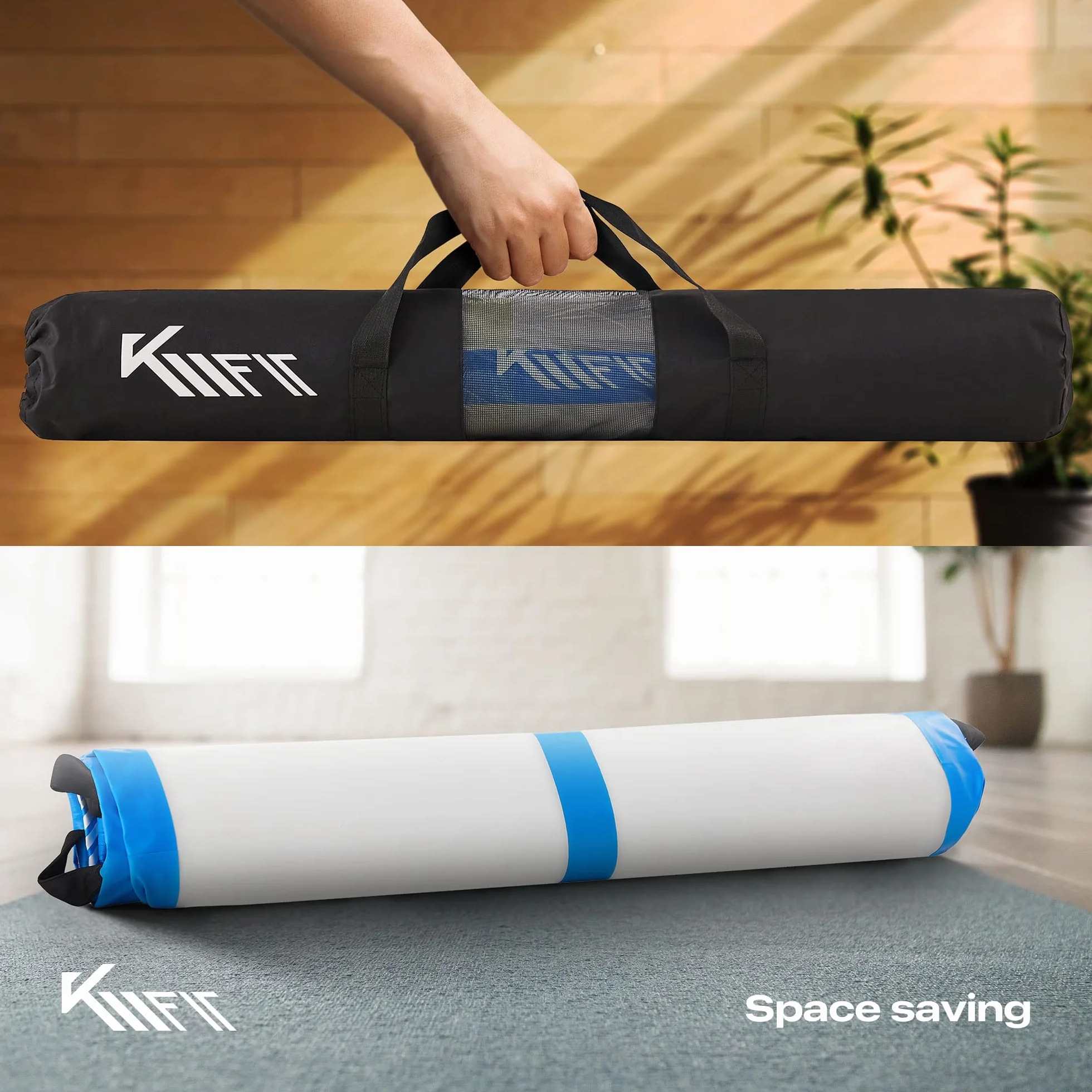 KM KM Fit Colchoneta hinchable Airtrack 5m esterilla fitness azul con bomba eléctrica y bolsa