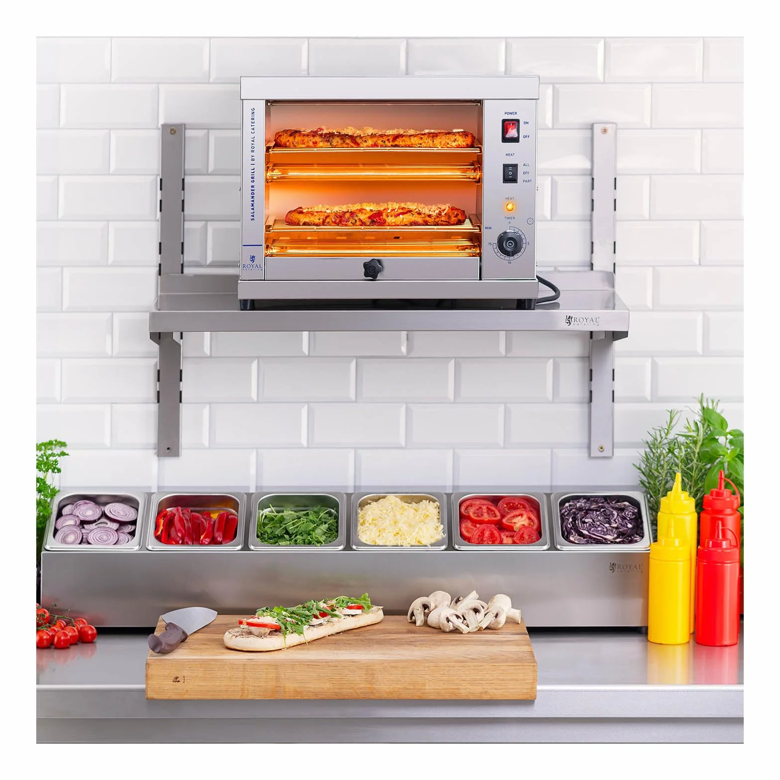 Royal Catering Horno Salamandra para Hostelería Tostador RC-SGI01 (Potencia: 3200 W, Con dos rejillas, Acero inoxidable)