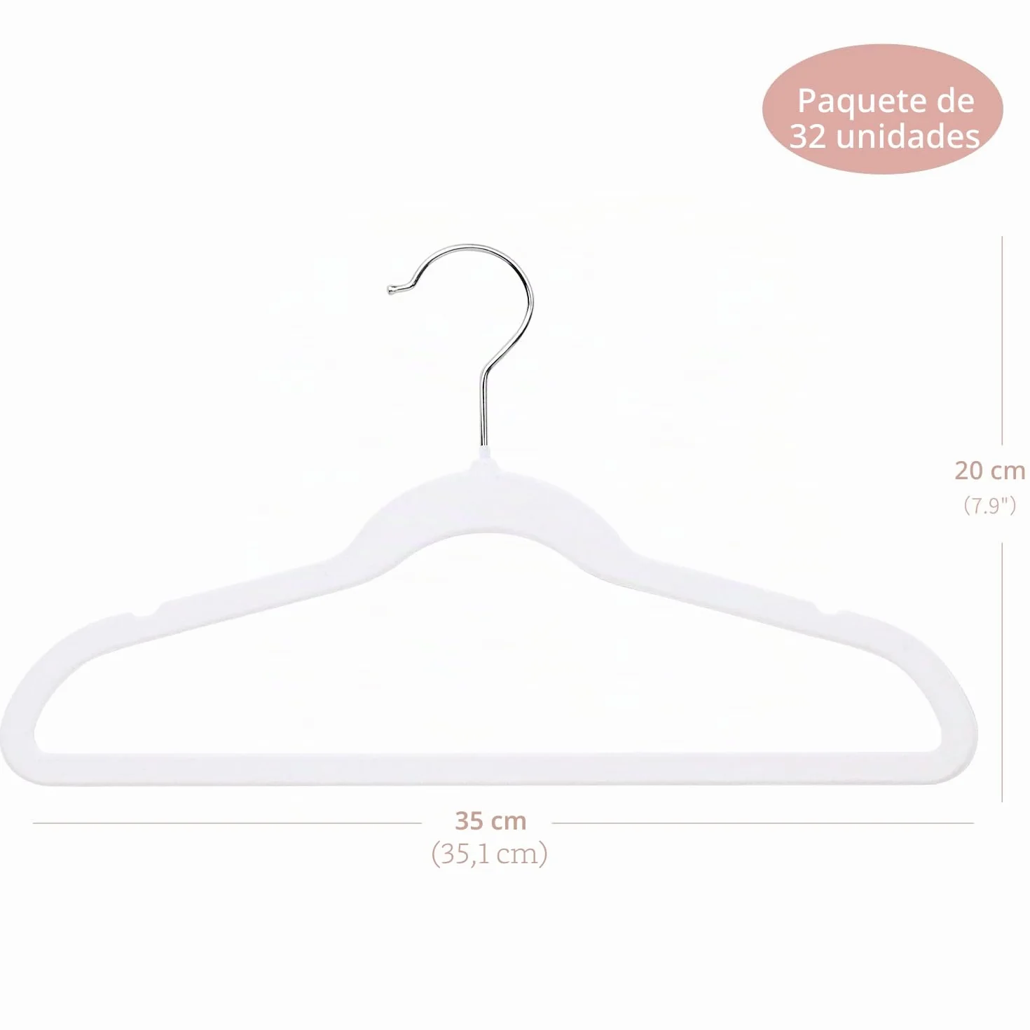 ManGotree 32 Perchas de Terciopelo para Niños de 35 cm, Ultrafinas Con Gancho Giratorio de 360°, Antideslizantes de Fieltro para Jóvenes, Resistentes y Duraderas (Blanco)