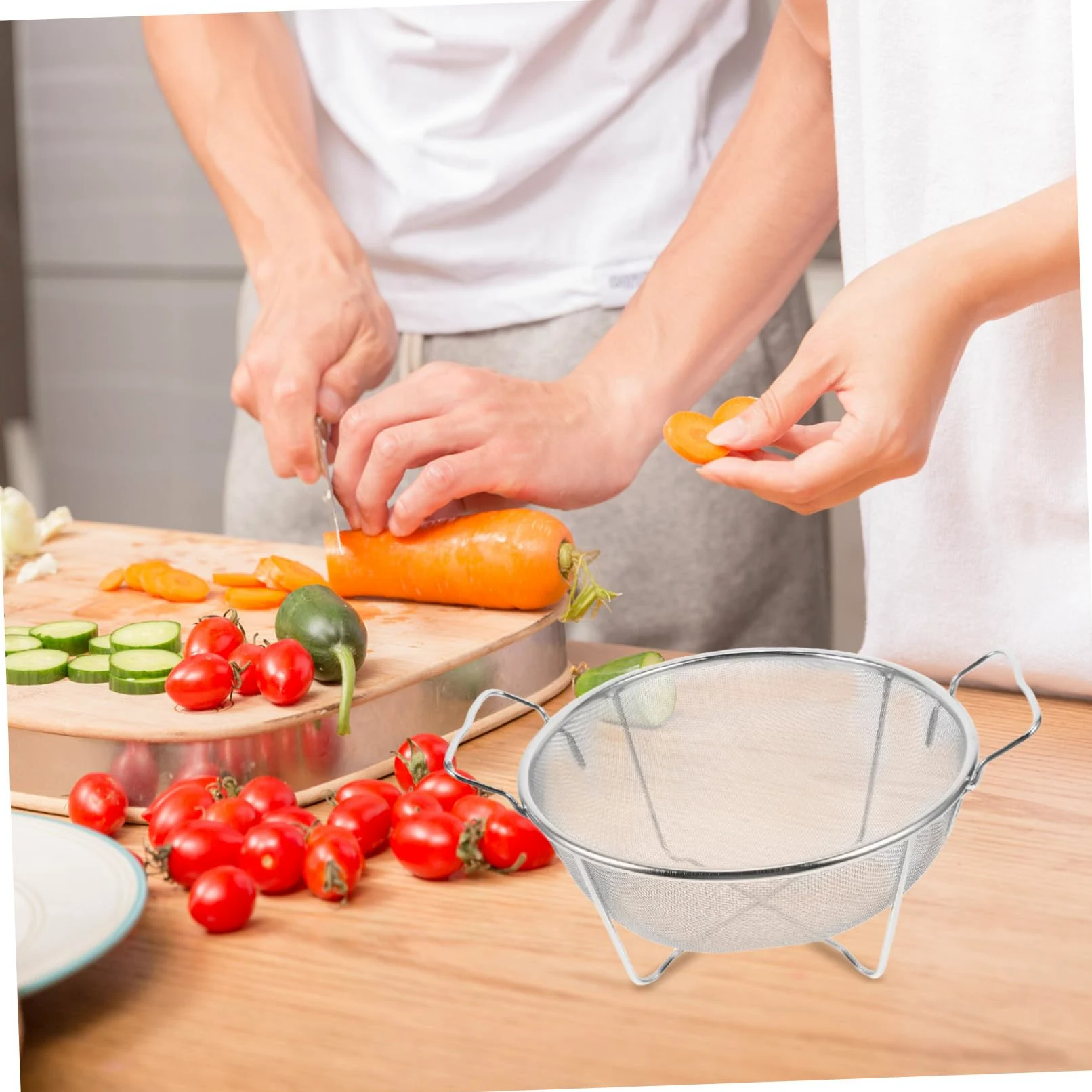 Colador de Arroz de Metal de Acero Inoxidable con Doble Asa Reforzada, Cedazo Microperforado y Fácil de Limpiar para Cocina y Fregadero