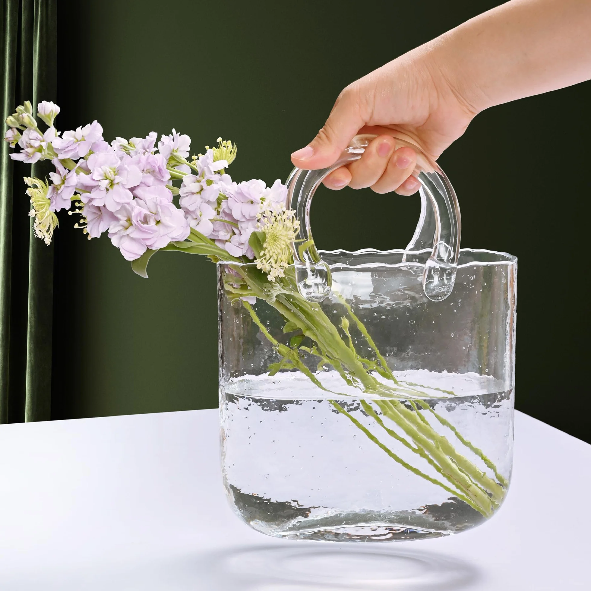 Yorkmills Jarrón de vidrio para flores, jarrón transparente para centros de mesa, jarrón de bolso de mano, jarrón de vidrio grande para flores, centros de mesa para comedor, jarrón de flores pequeño