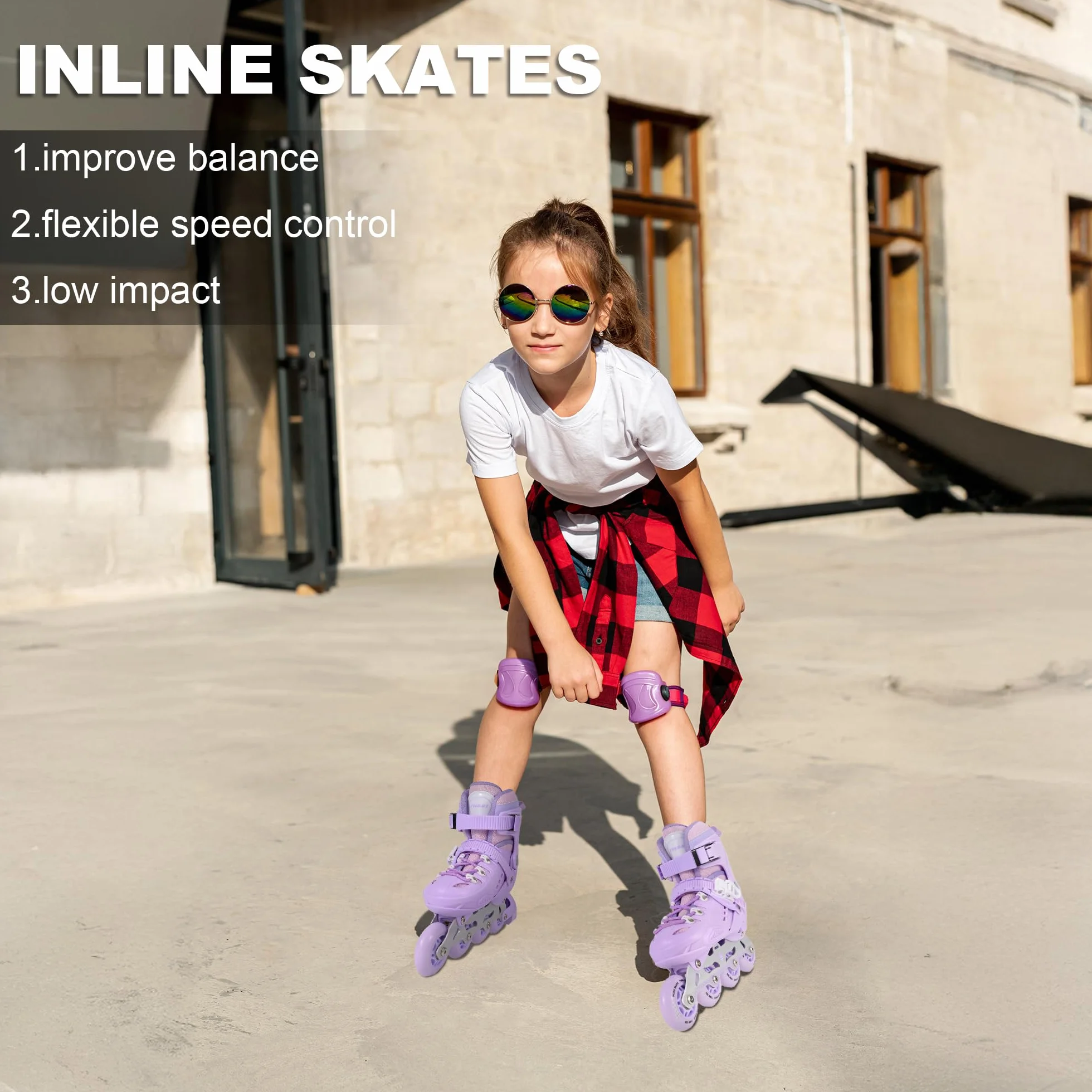 Patines en Linea para Niñas Tamaños Ajustables Marco de Aluminio Estable Zapato a Prueba de Golpes Patines de Ruedas Interior y Exterior