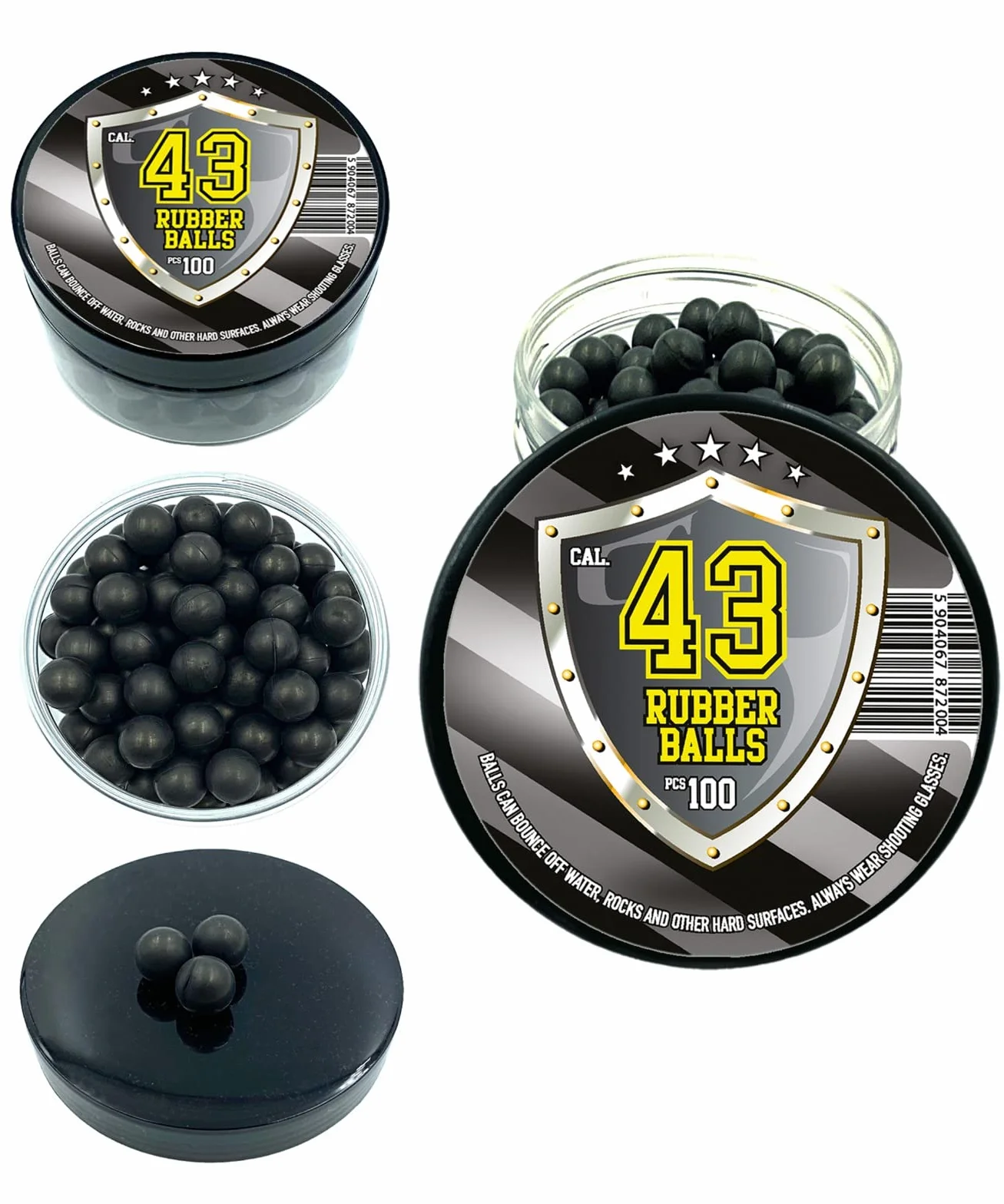 Bolas de Paintball de Goma Dura Calibre .43 100 Piezas Reutilizables para Armas de Autodefensa