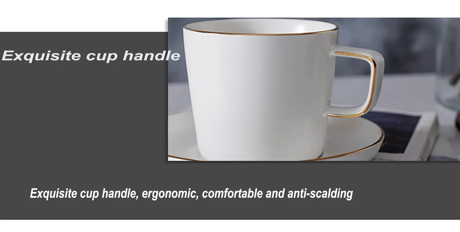 Juego de tazas de café de porcelana mate con platillos, de lujo nórdico, borde dorado, taza de té de la tarde, taza de café con capuchino (250 ml, 2 tazas y 2 platillos)