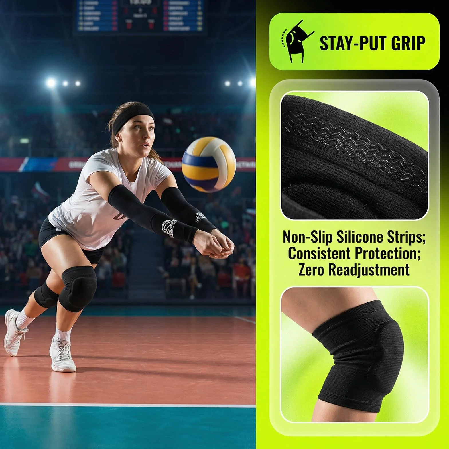 Rodilleras de voleibol 4 piezas + protectores de brazo 1 par, espuma elástica transpirable con cinta
