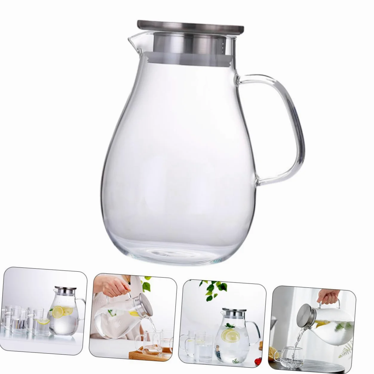 NOLITOY Jarra de Vidrio Grande con Tapa Antigoteo y Diseño Fácil de Usar para Bebidas Frías y Jugos Casa