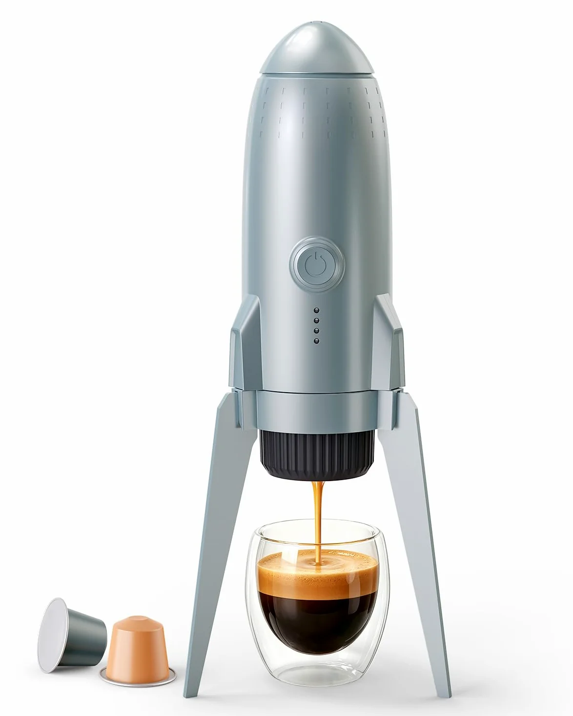Cafetera eléctrica portátil de café espresso de viaje para camping, autocalentamiento 3 en 1 para café molido y cápsulas DG NS para viajes, camping y senderismo (gris espacial)