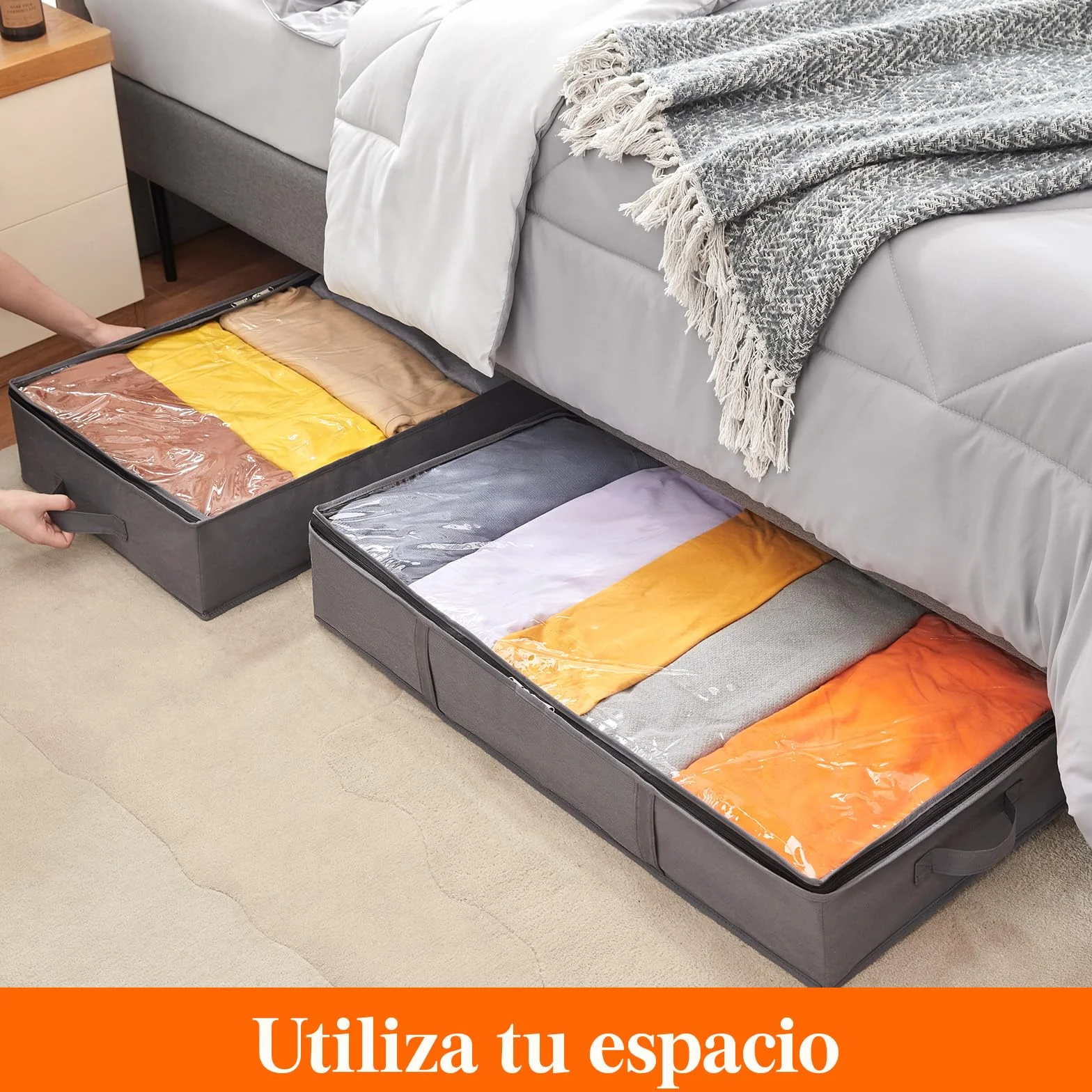 Lifewit Bolsas almacenaje ropa debajo de la Cama, Cajas almacenaje de Gran Capacidad con Asa Reforzada, cajas organizadoras plegables para Mantas, Ropa, Gris, 65 L, 3 Piezas