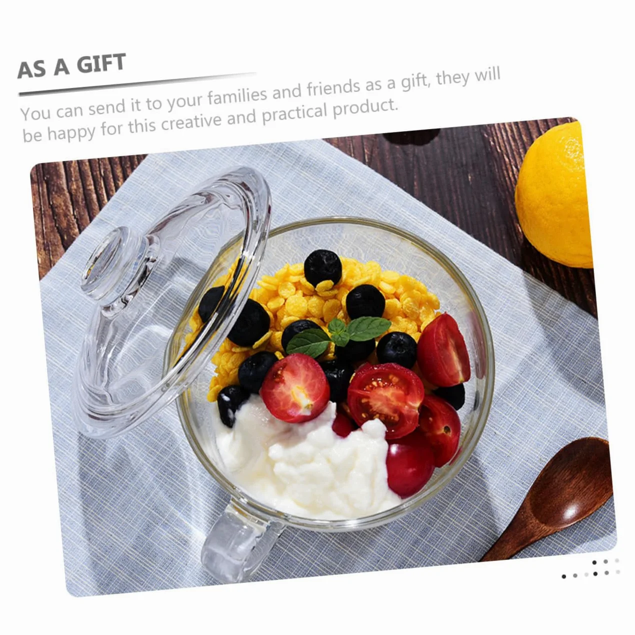 Homoyoyo Bol de Cristal Transparente de 600 Ml con Tapa y Asa Bol para Desayuno Leche Avena Ensalada y Postres Recipiente Multifuncional para Uso Doméstico
