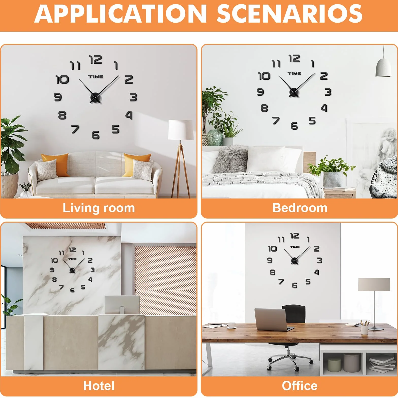 JIZZU 3D Reloj De Pared Grande, DIY Reloj Pareds Digital, Reloj de Pared Silencioso, Reloj Cocina Pared Original, Moderno, Decoración Ideal para Sala de Estar, Dormitorio, Cocina, Oficina, Negro
