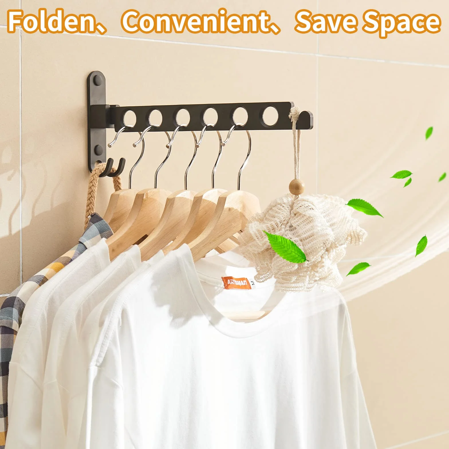 JOOM Percha de Pared Plegable plegplegplegperadora de Percha de Ropa Rack de Almacenamiento de Organizador de Perchas Secadora de Negro (un Paquete)