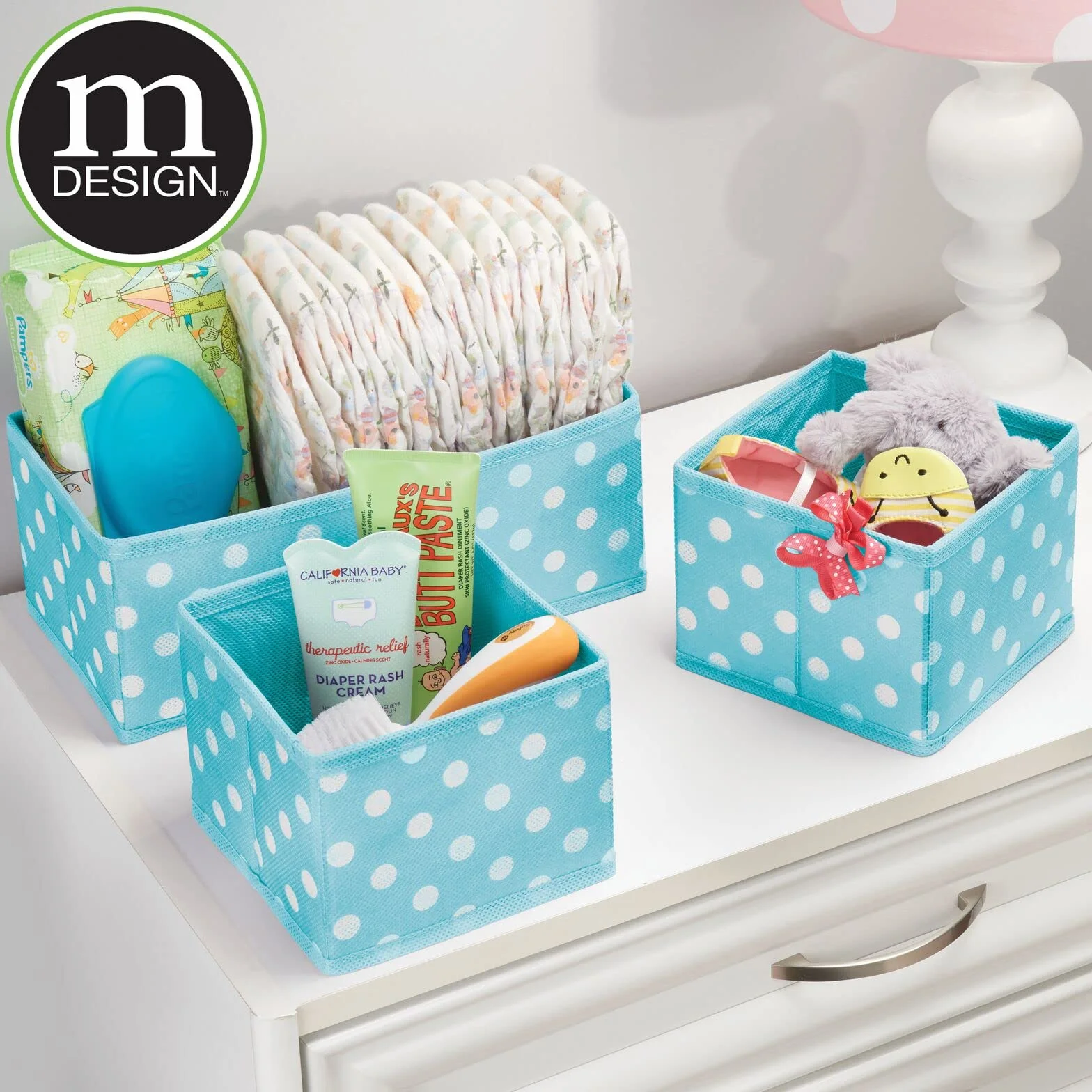 mDesign Juego de organizadores para armarios - Separadores de cajones - azul turquesa/blanco - 3 tamaños - set de 8