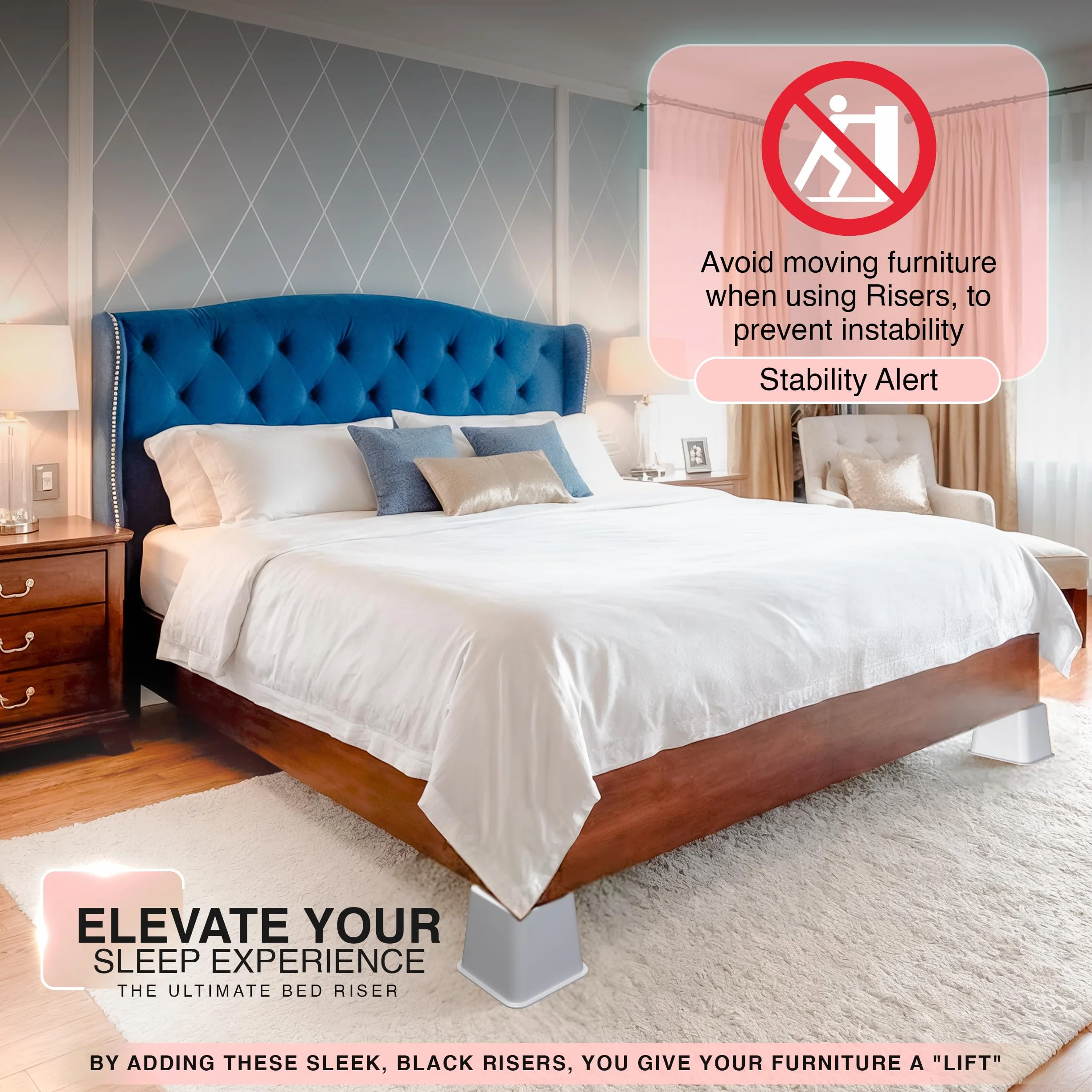 Utopia Bedding Elevadores Ajustables para Muebles de Cama (White, Pack de 8)