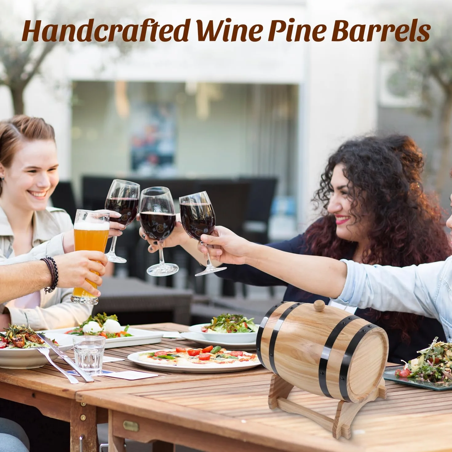 Tissting Barriles de Vino, Barril Vino Madera, 3L Barril Madera Barriles de Envejecimiento con Grifo y Base, Dispensador de Whisky Vino Sidra Licores