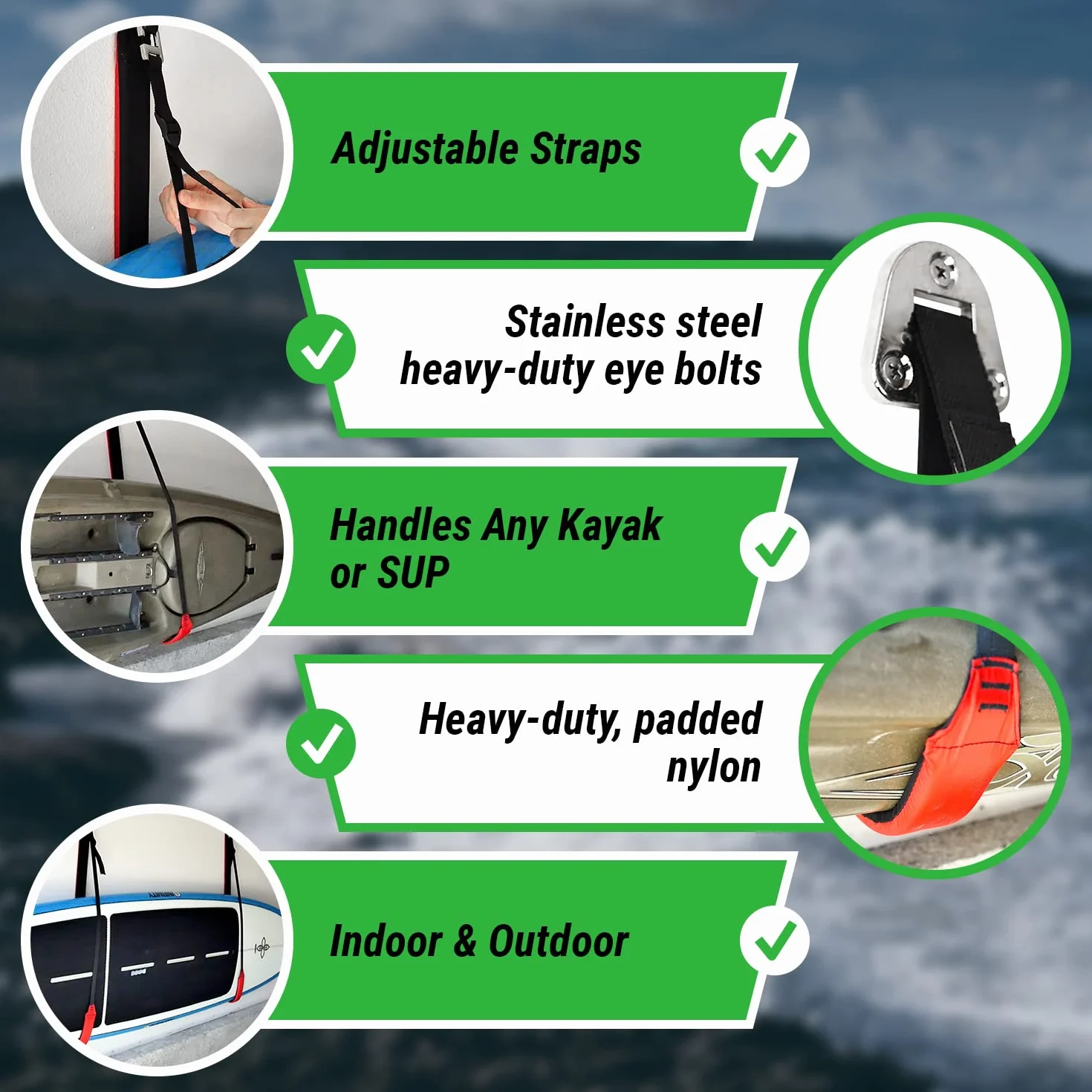 COR Surf Kayak Storage Eslinga Acolchada para Kayak Soporte de Pared